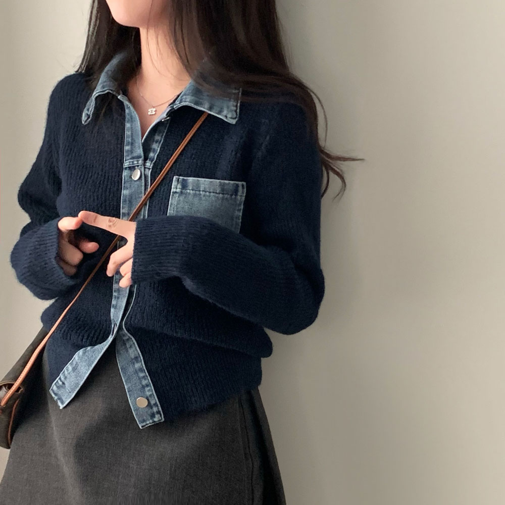 ニットデニム配色カーディガン | 詳細画像3