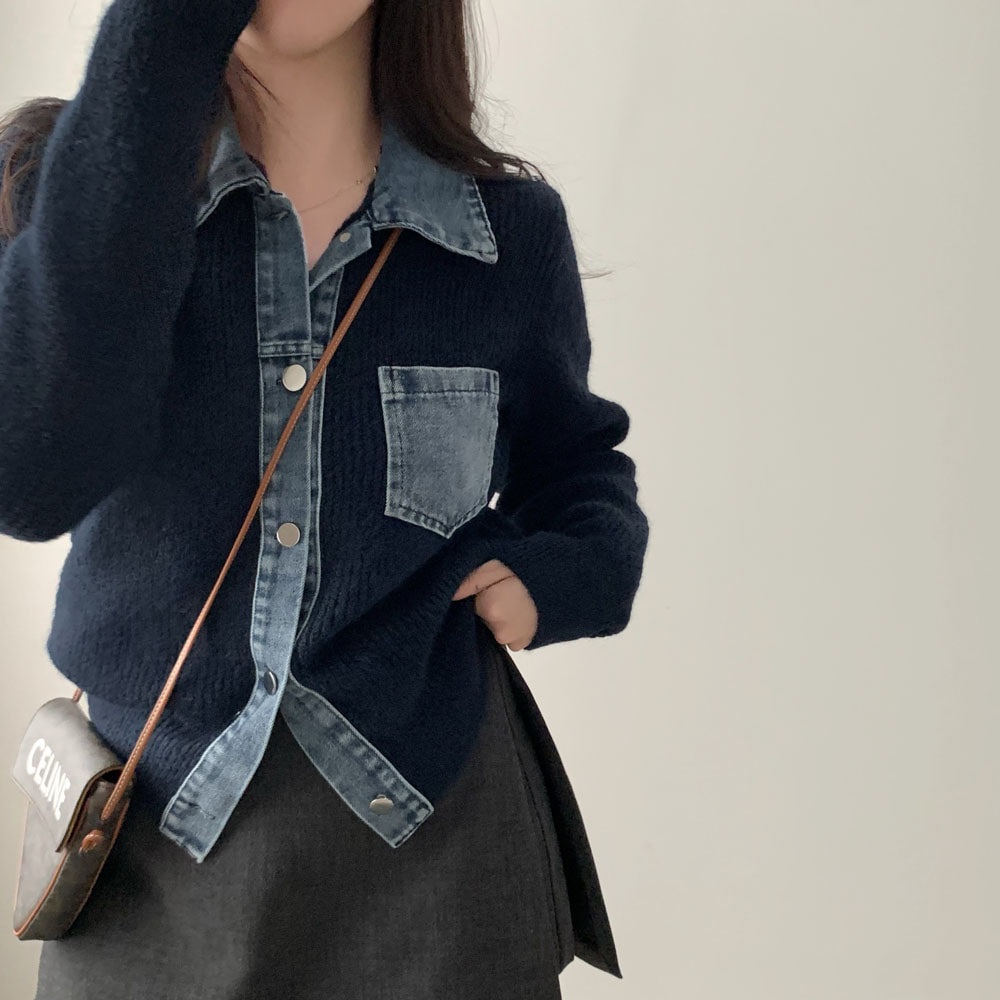 ニットデニム配色カーディガン | 詳細画像4