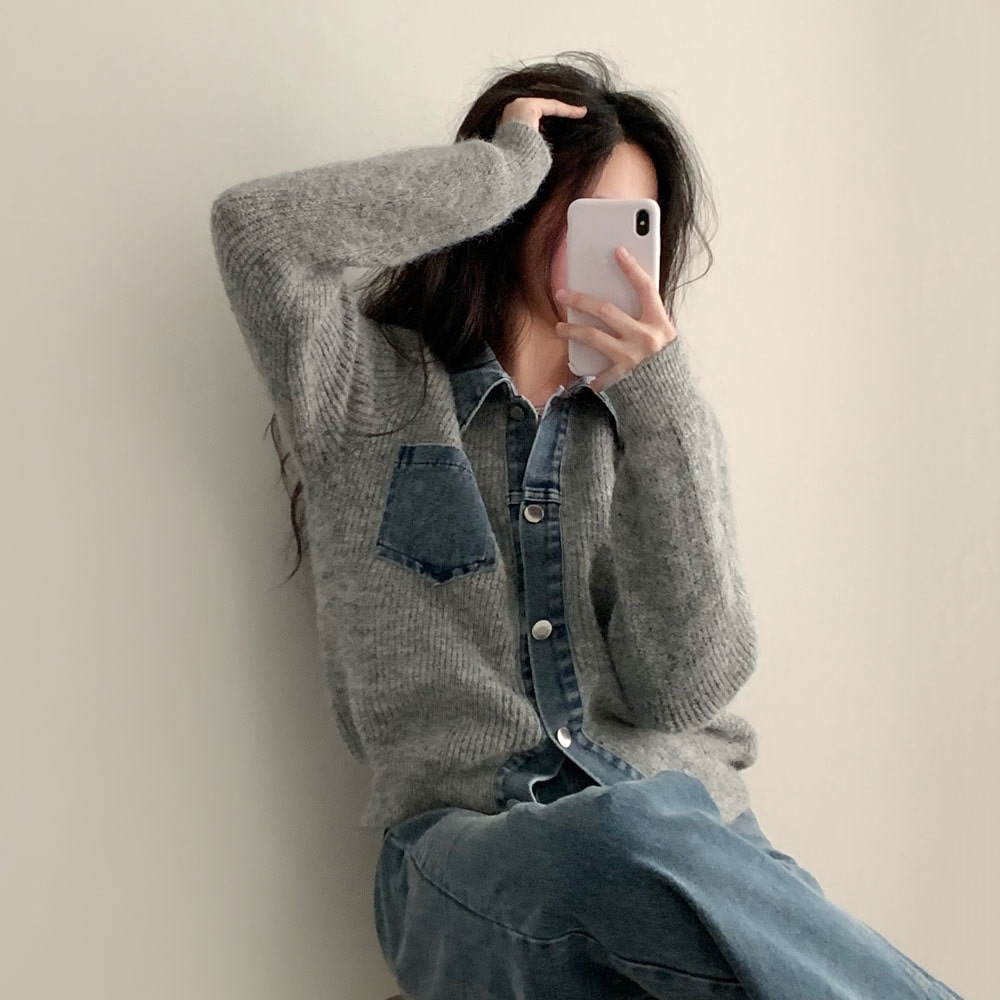 ニットデニム配色カーディガン | 詳細画像6