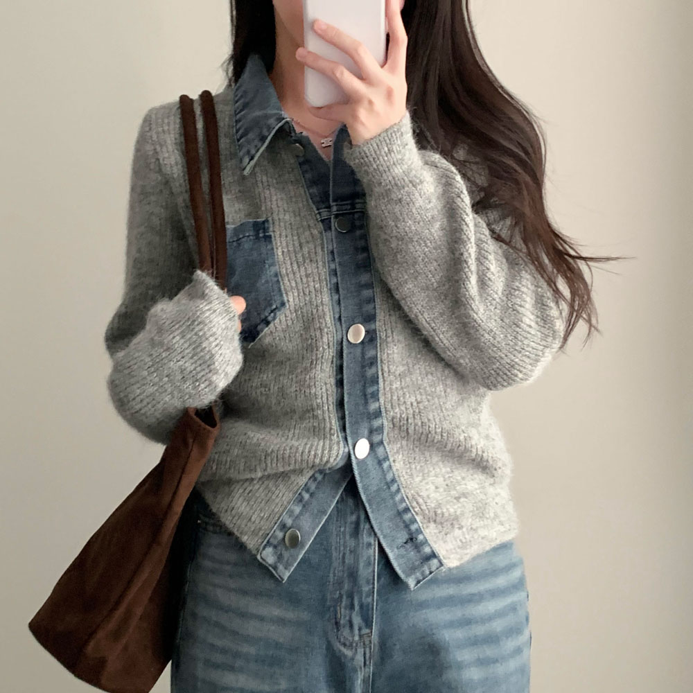 ニットデニム配色カーディガン | 詳細画像9