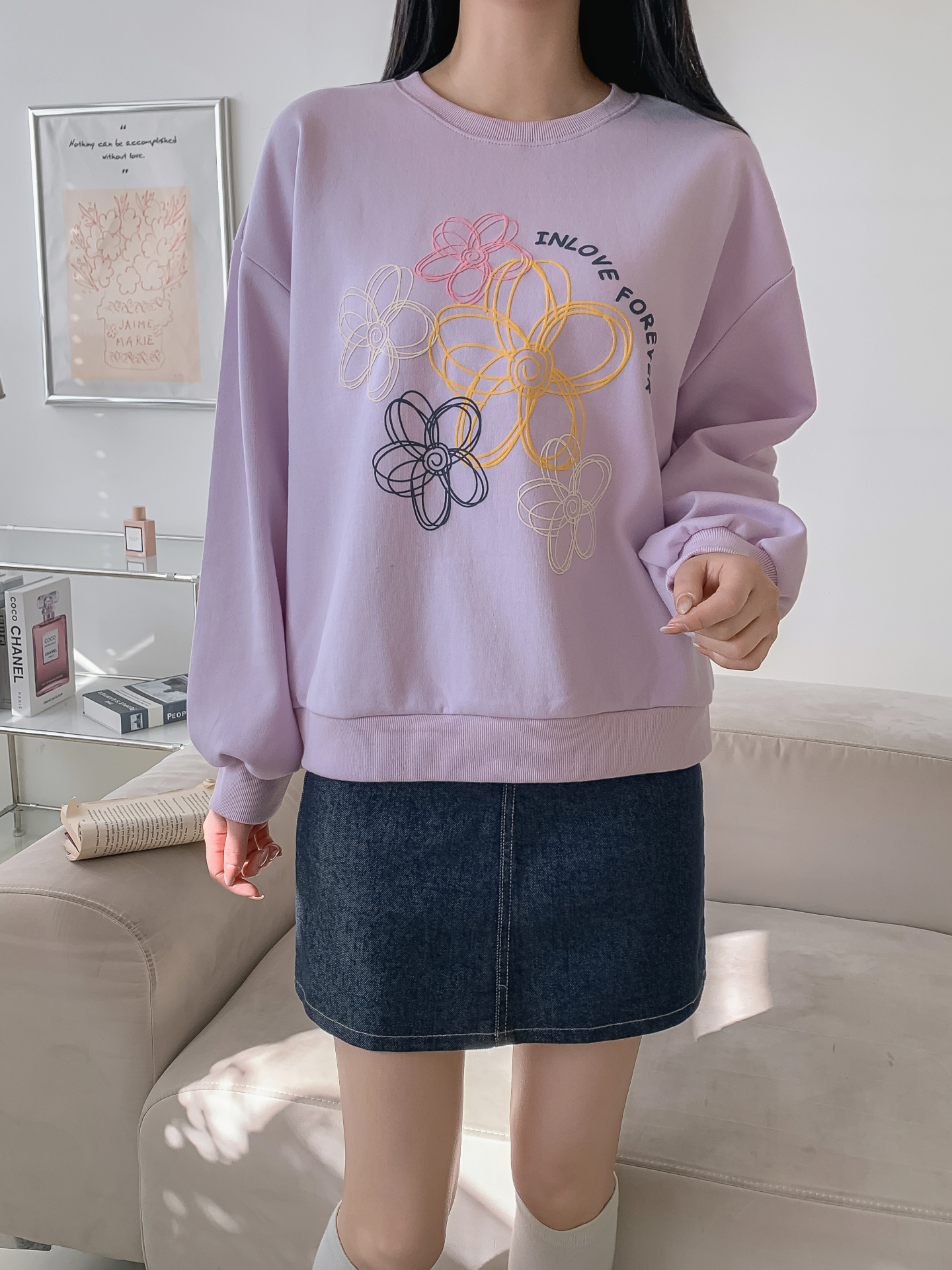 ラウンドネックプリント花柄スウェット | 詳細画像7