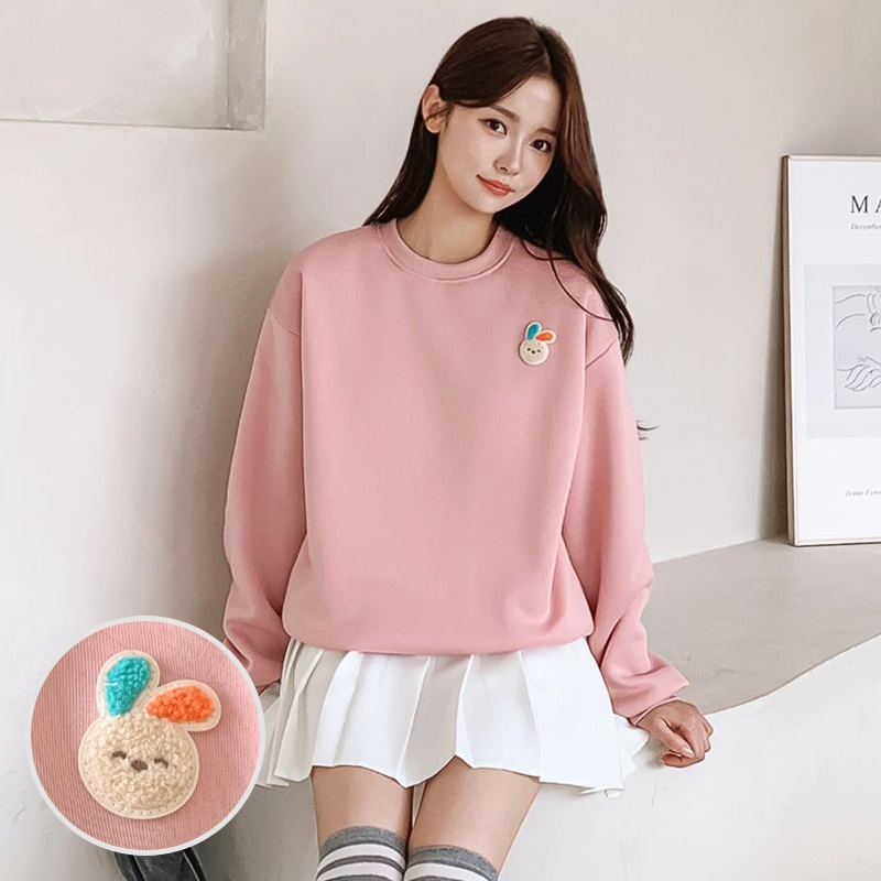 裏起毛ラウンドネックパッチルーズ長袖スウェット | 詳細画像2