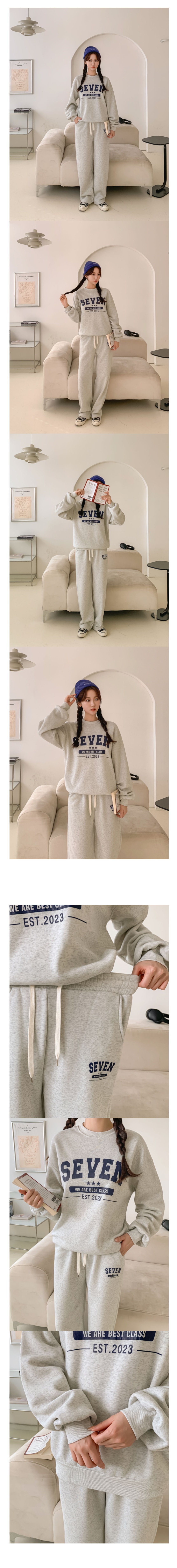 裏起毛ラウンドネックウエストゴムルーズ長袖ワイドロゴセットアップパンツスウェットトレーニング | 詳細画像4