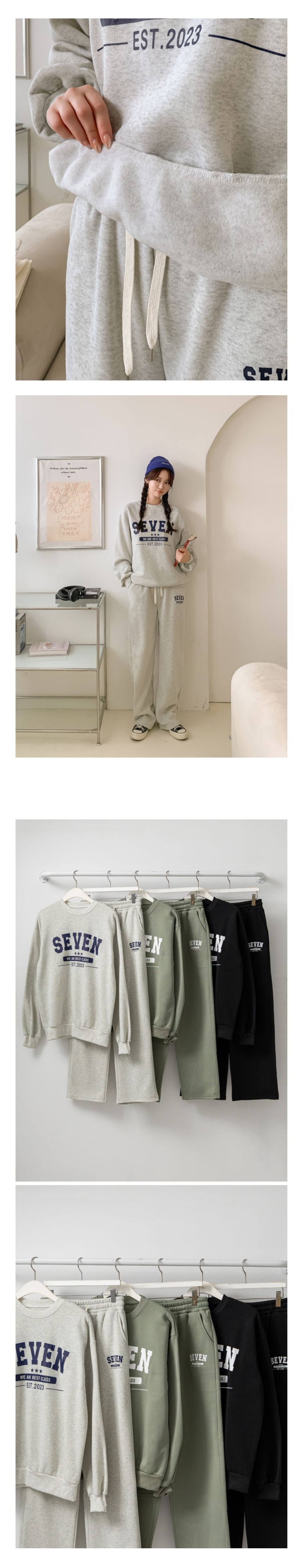 裏起毛ラウンドネックウエストゴムルーズ長袖ワイドロゴセットアップパンツスウェットトレーニング | 詳細画像5