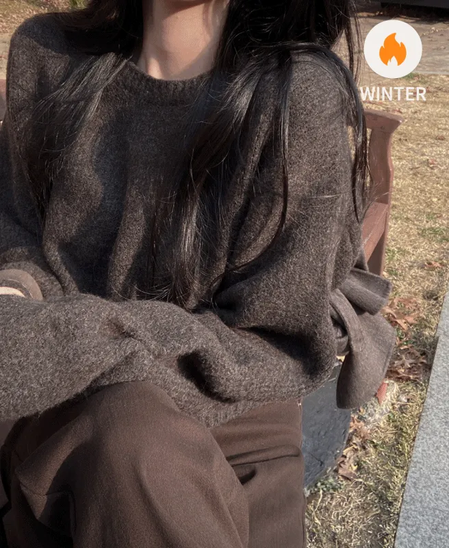 ソフトウール混Vネックラウンドネック長袖ベーシックルーズニット2TYPE | ROMANTICLINE | 詳細画像1