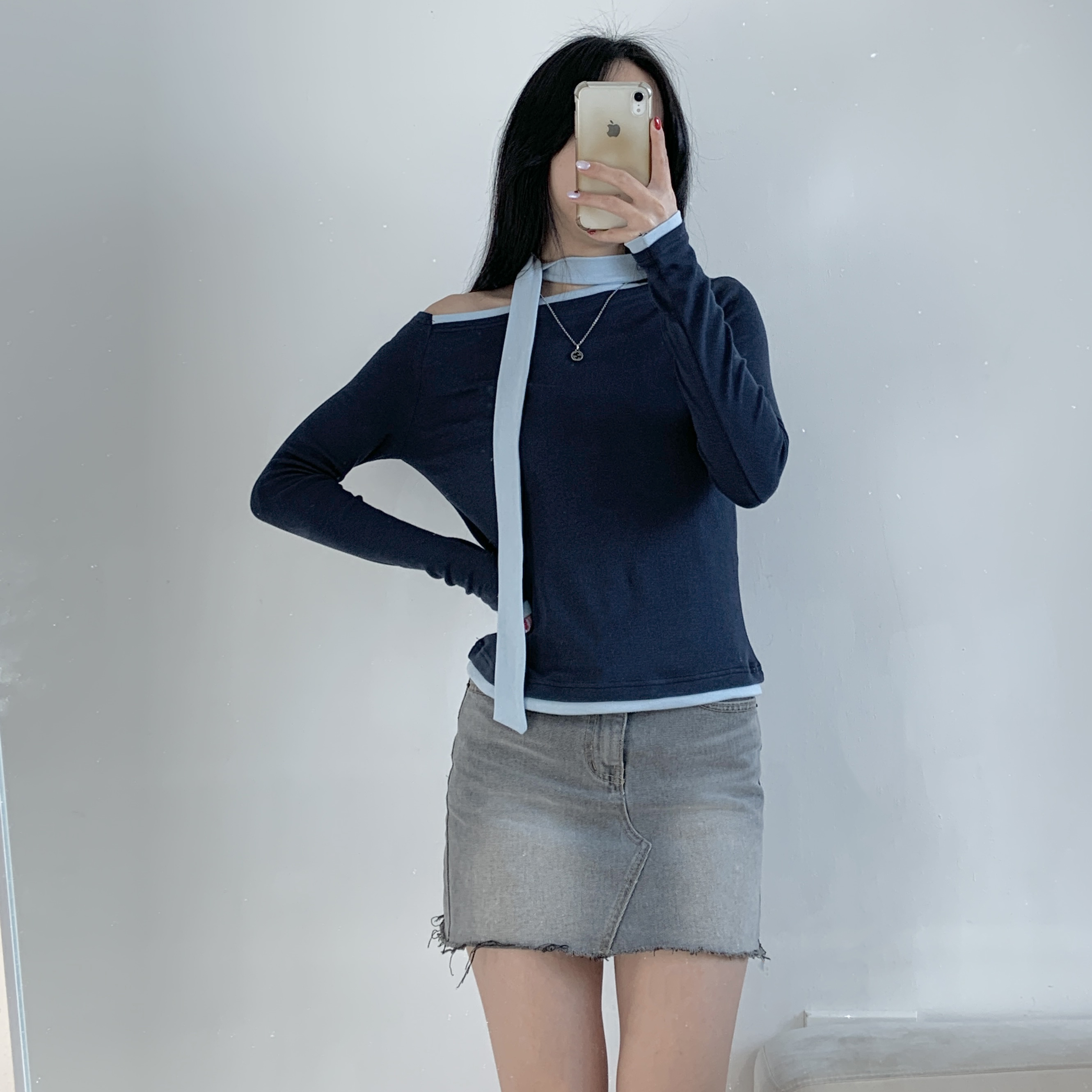 配色ベーシックスリム長袖スカーフネックTシャツ | 詳細画像8