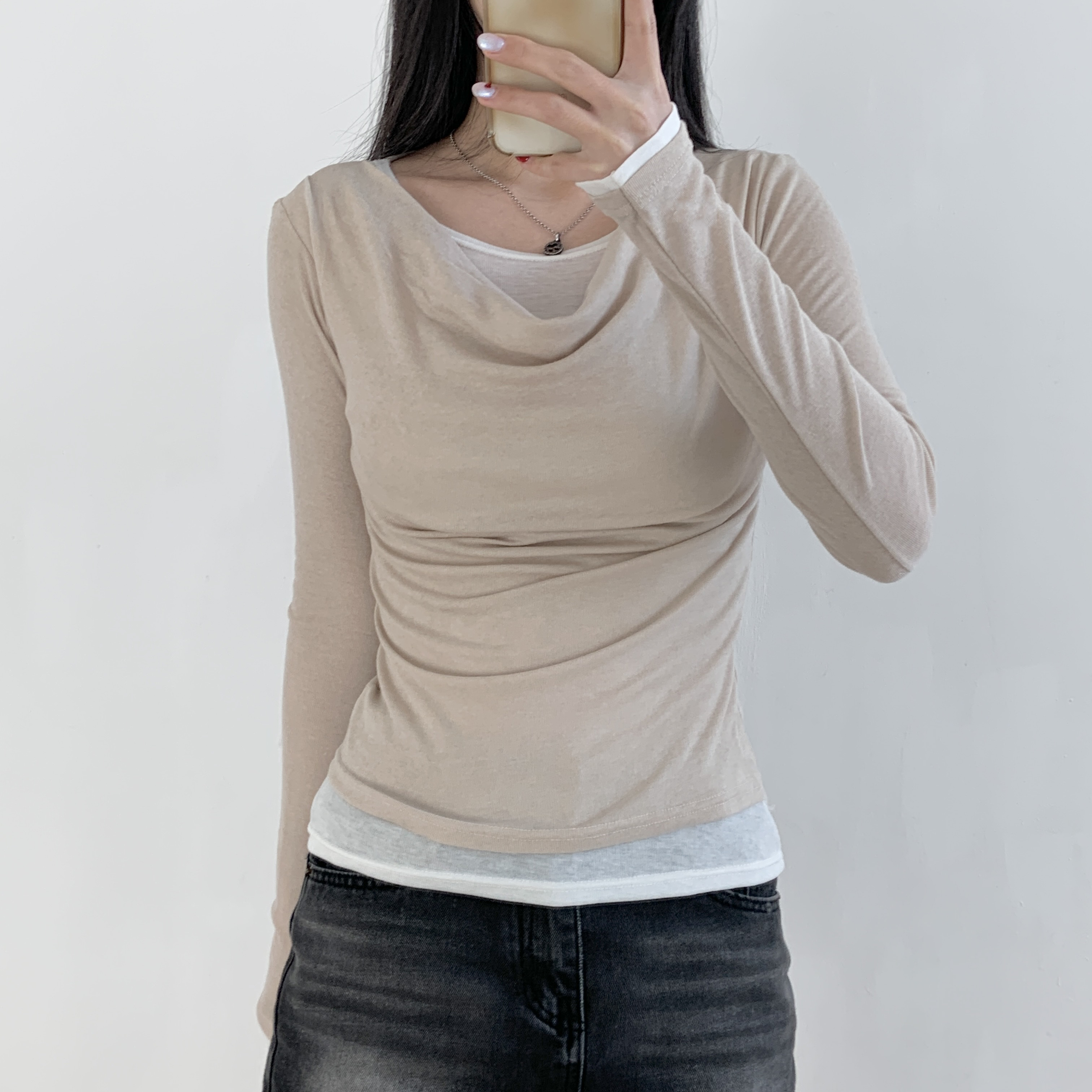 スリムレイヤード風ルーズ長袖Tシャツ | 詳細画像5