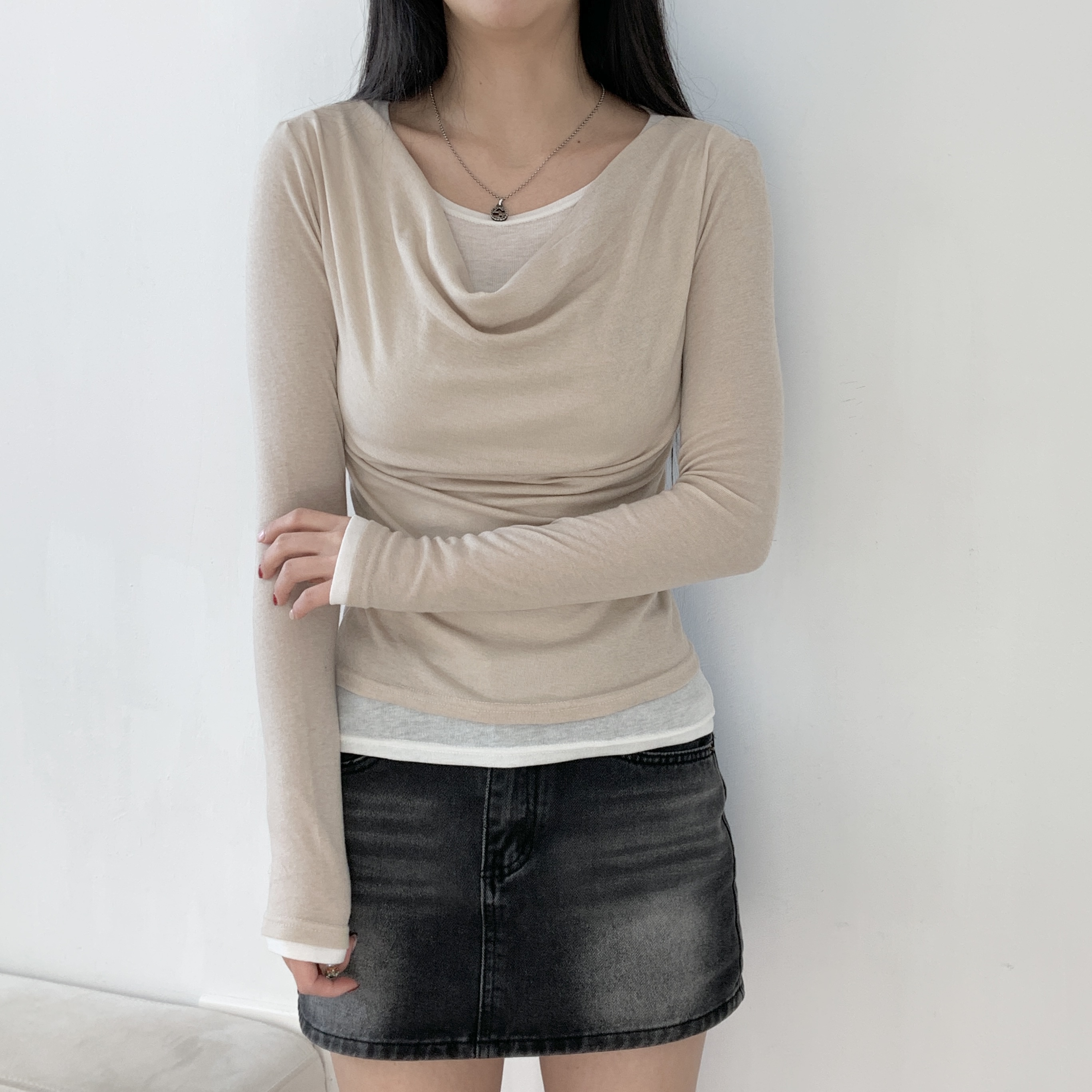 スリムレイヤード風ルーズ長袖Tシャツ | 詳細画像7