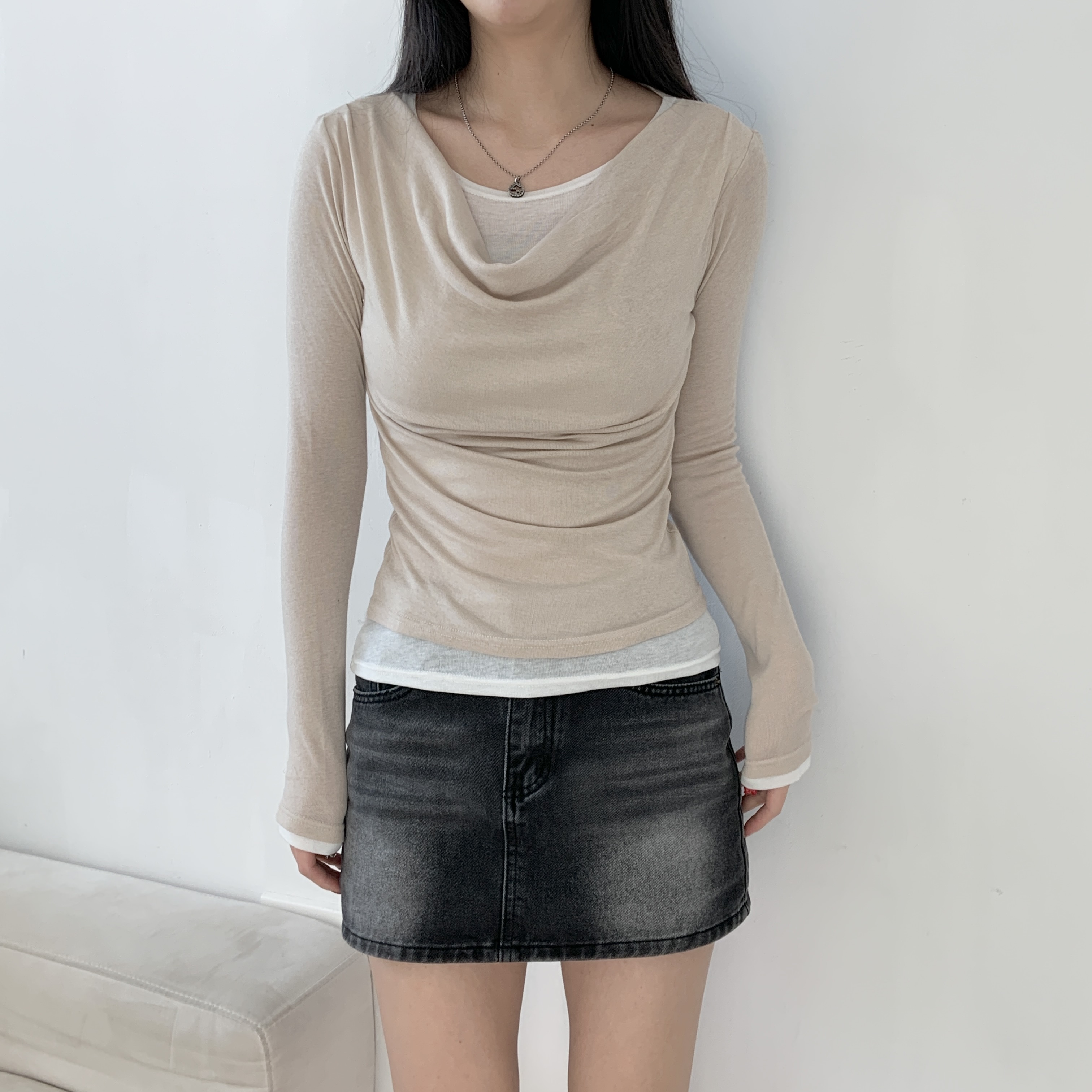 スリムレイヤード風ルーズ長袖Tシャツ | 詳細画像6