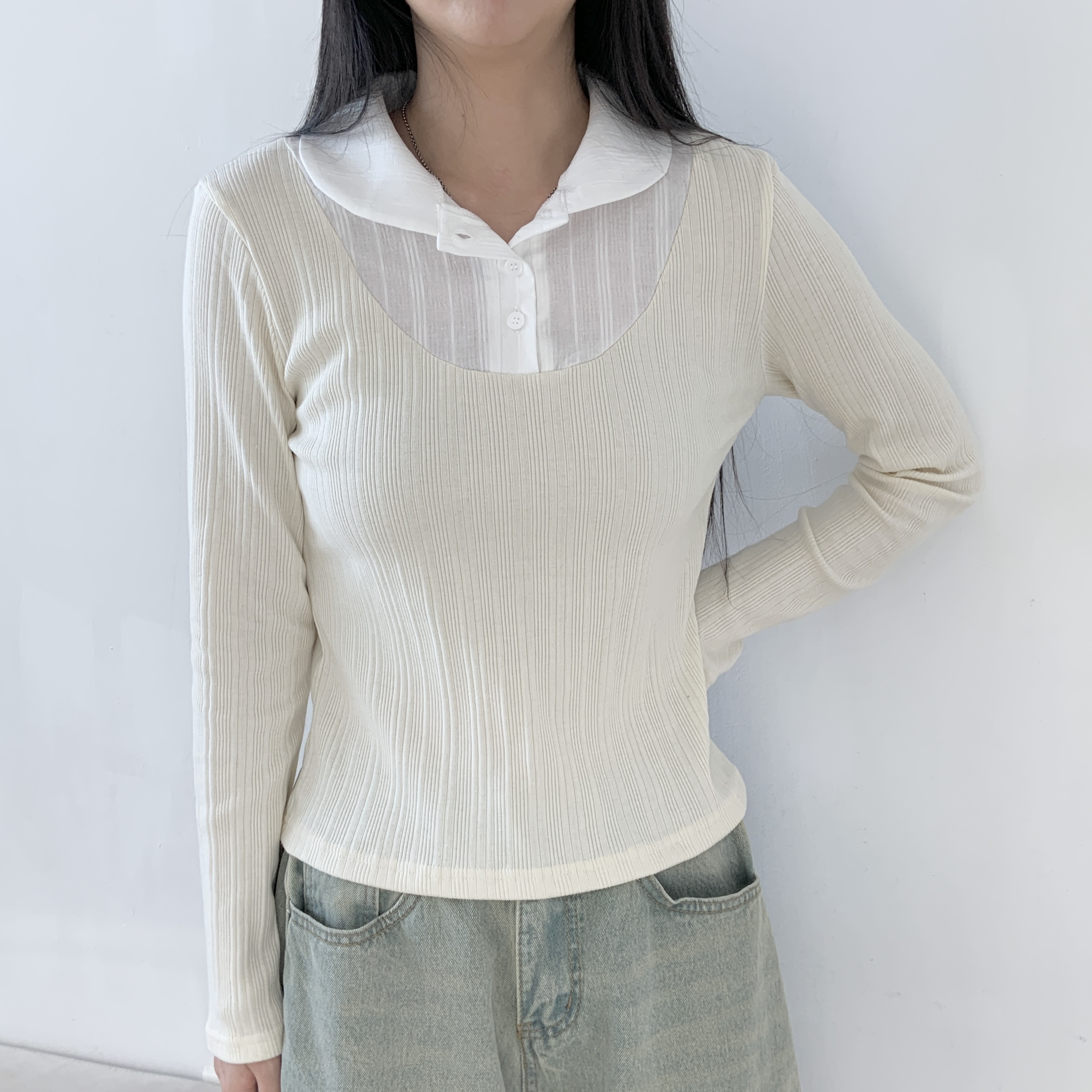 配色カラーベーシックスリムレイヤード風Tシャツ | 詳細画像2