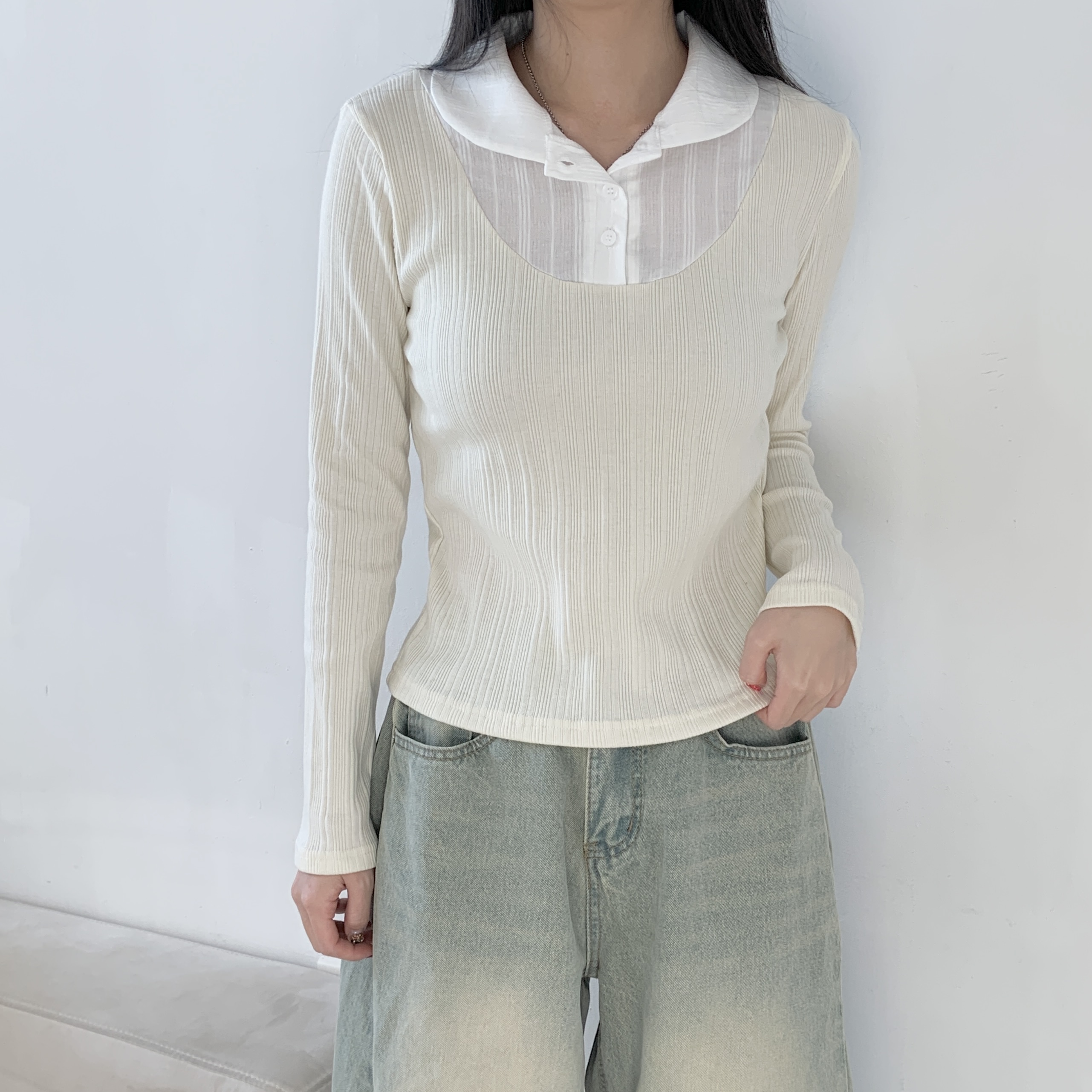 配色カラーベーシックスリムレイヤード風Tシャツ | 詳細画像3