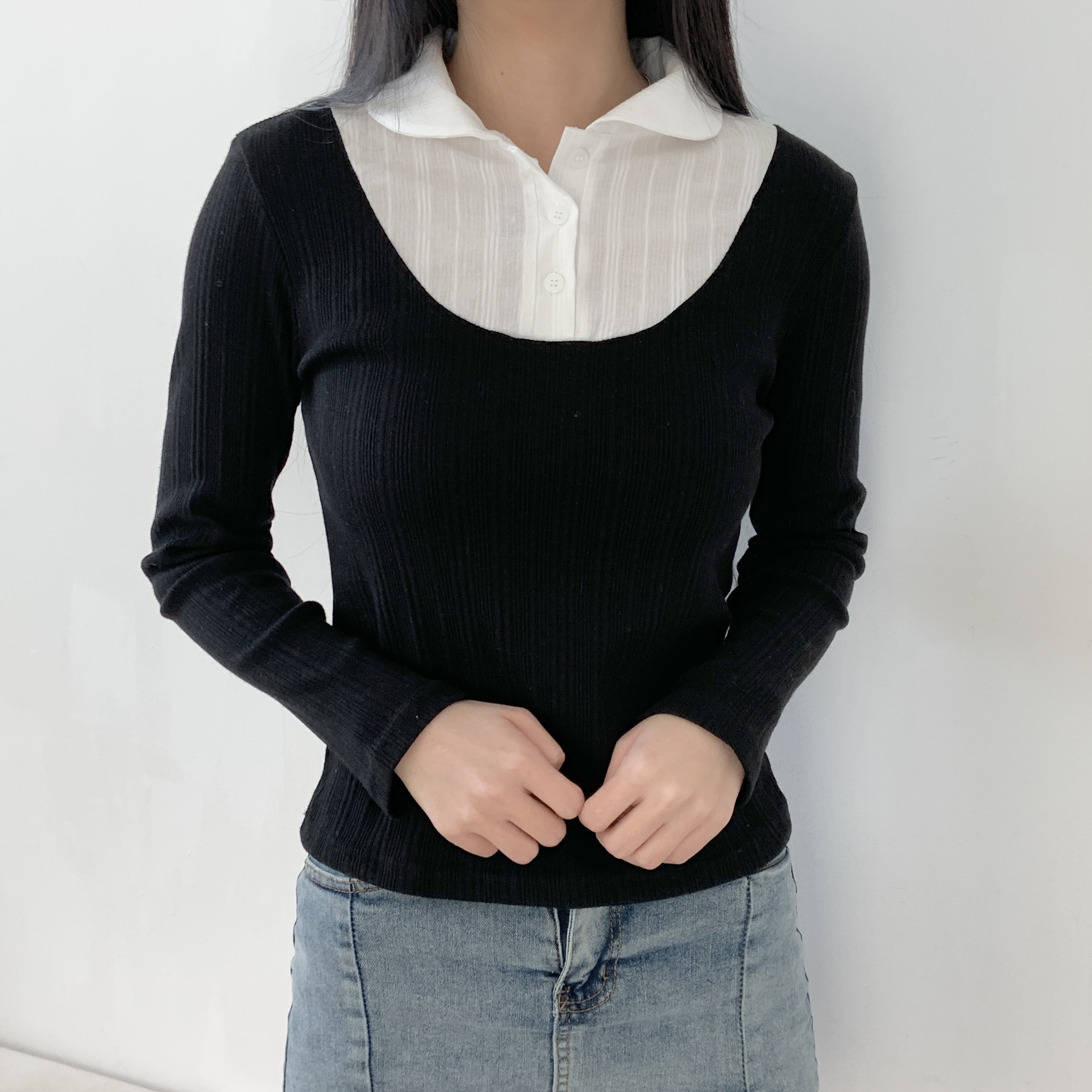 配色カラーベーシックスリムレイヤード風Tシャツ | 詳細画像5