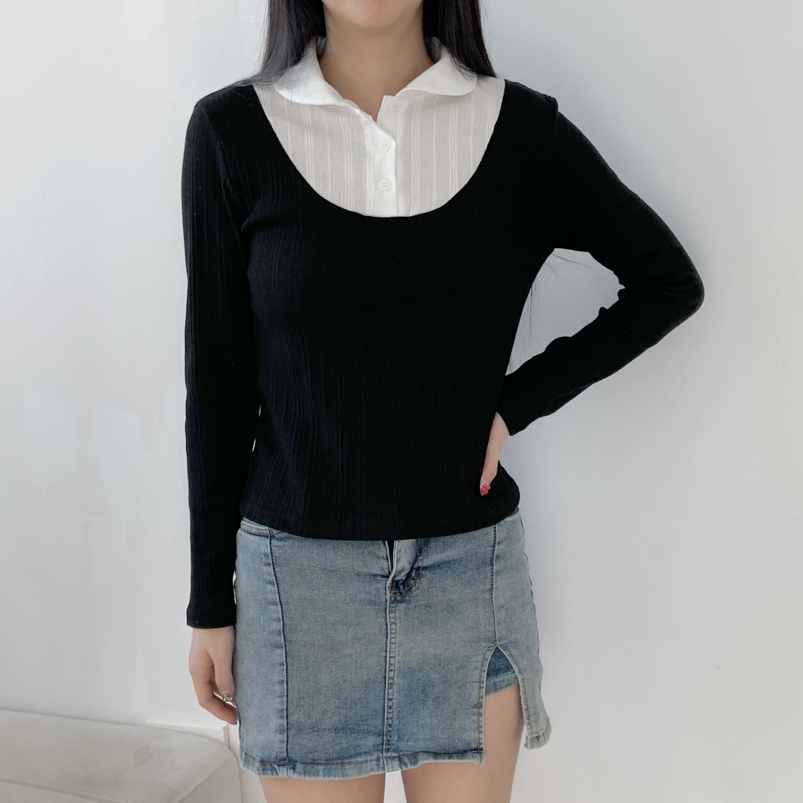 配色カラーベーシックスリムレイヤード風Tシャツ | 詳細画像6