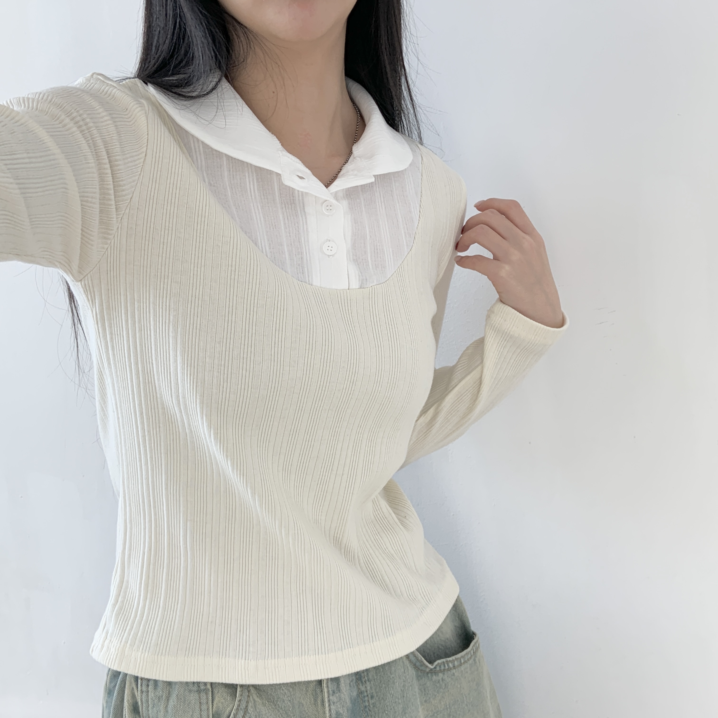 配色カラーベーシックスリムレイヤード風Tシャツ | 詳細画像4