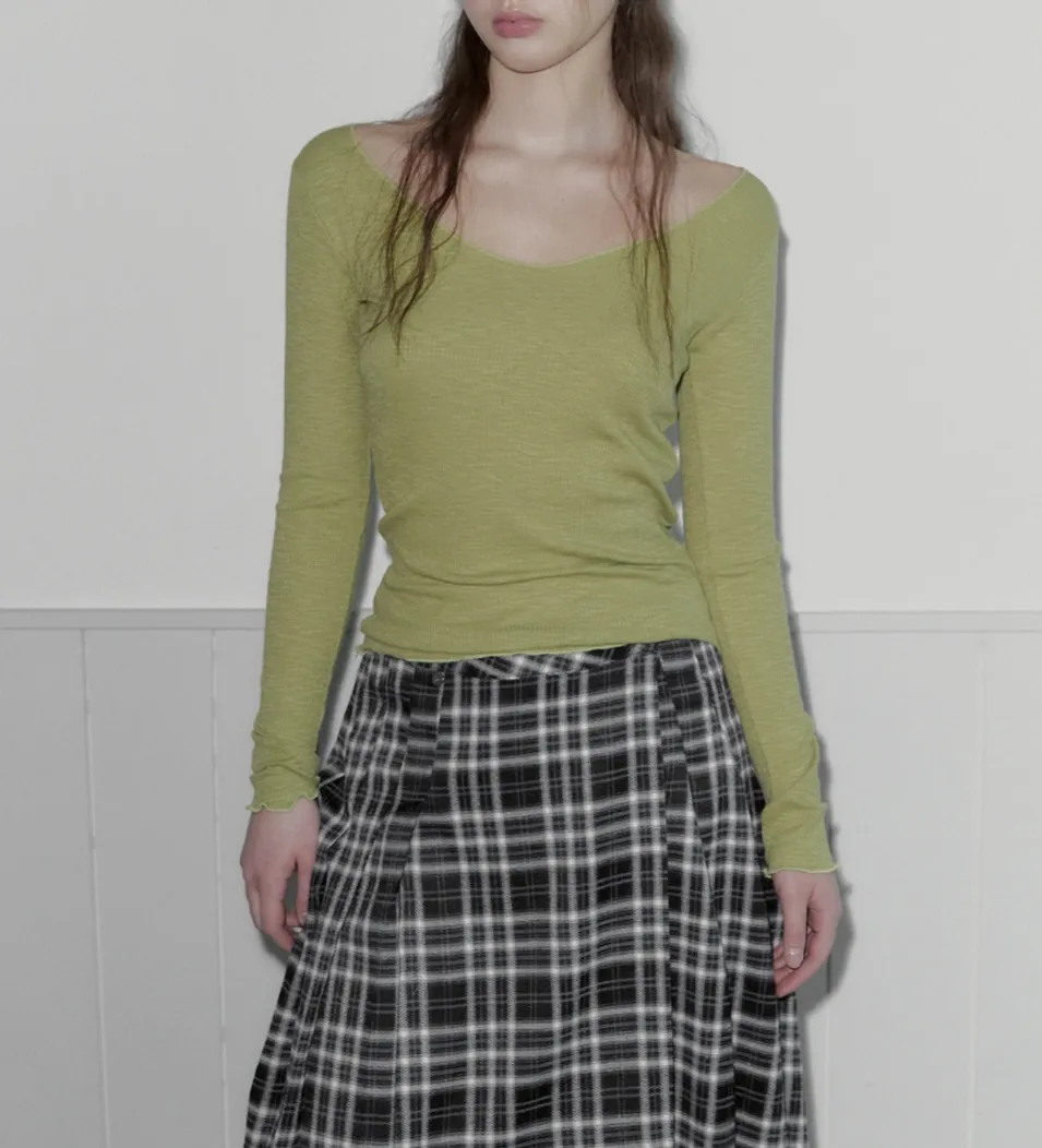 Vネックベーシックスリム長袖Tシャツ | 詳細画像1