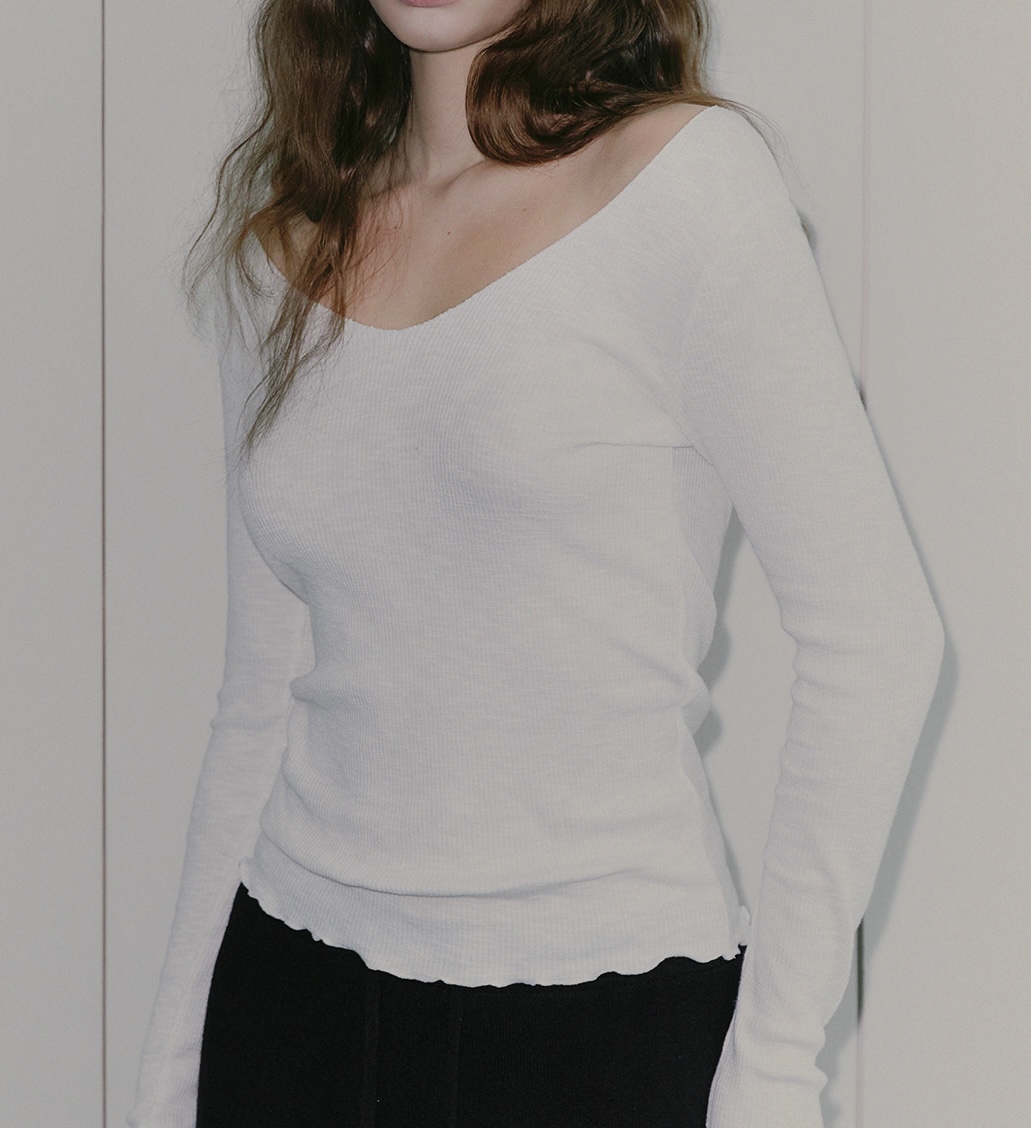 Vネックベーシックスリム長袖Tシャツ | 詳細画像6