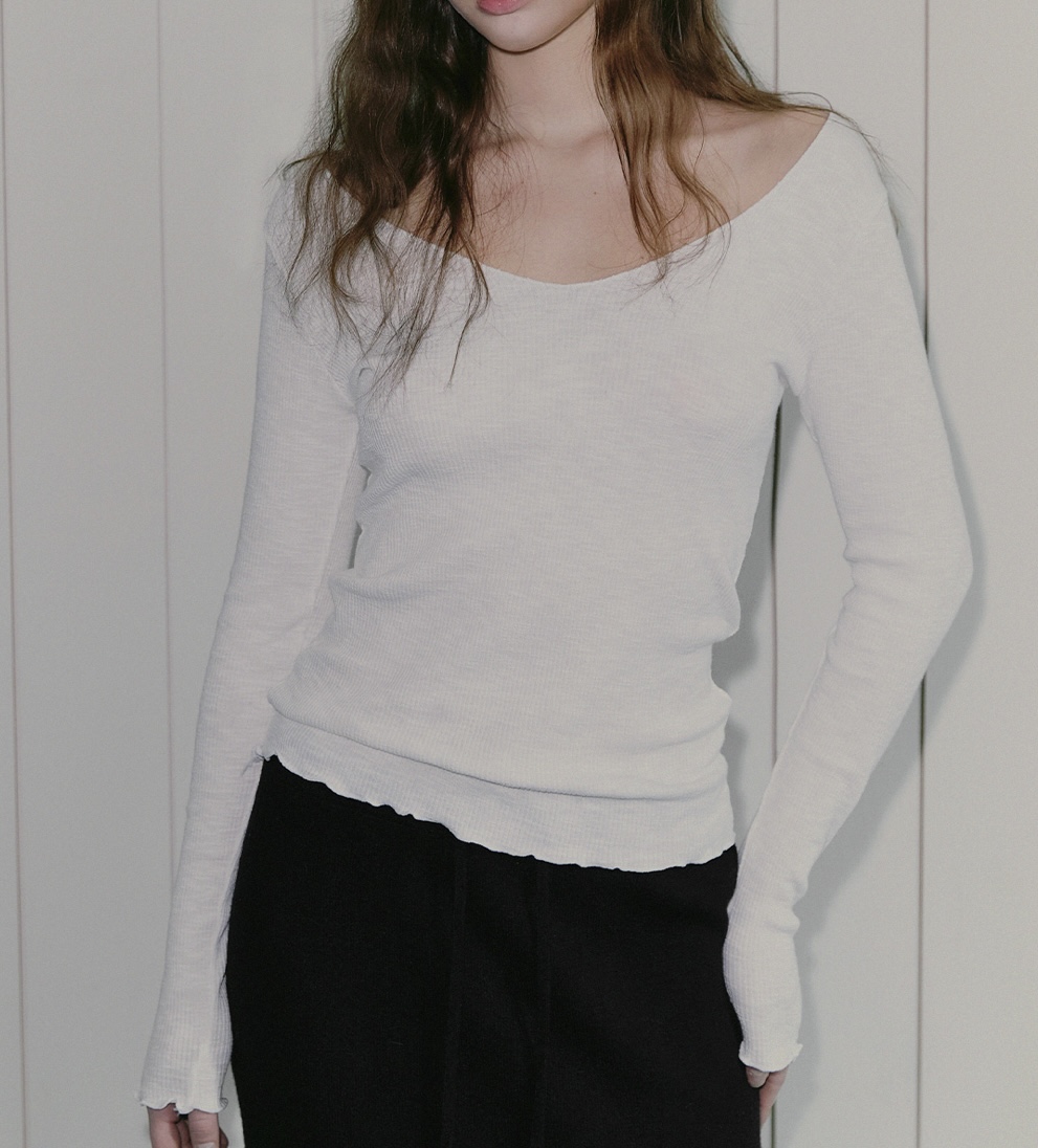 Vネックベーシックスリム長袖Tシャツ | 詳細画像7