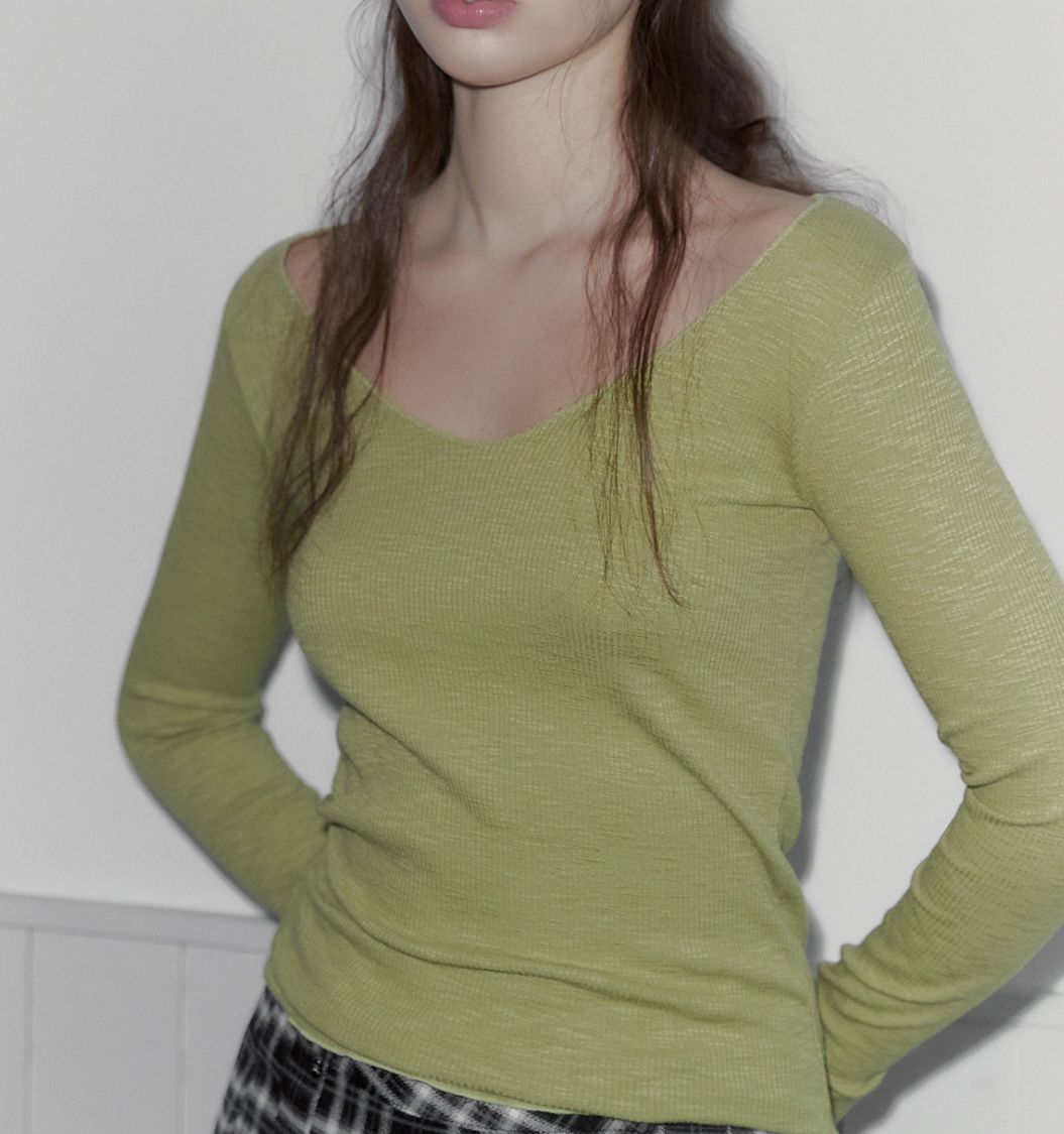 Vネックベーシックスリム長袖Tシャツ | 詳細画像9