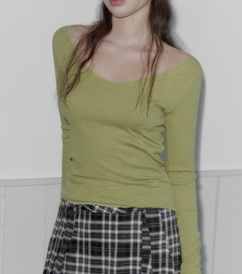 Vネックベーシックスリム長袖Tシャツ | 詳細画像10