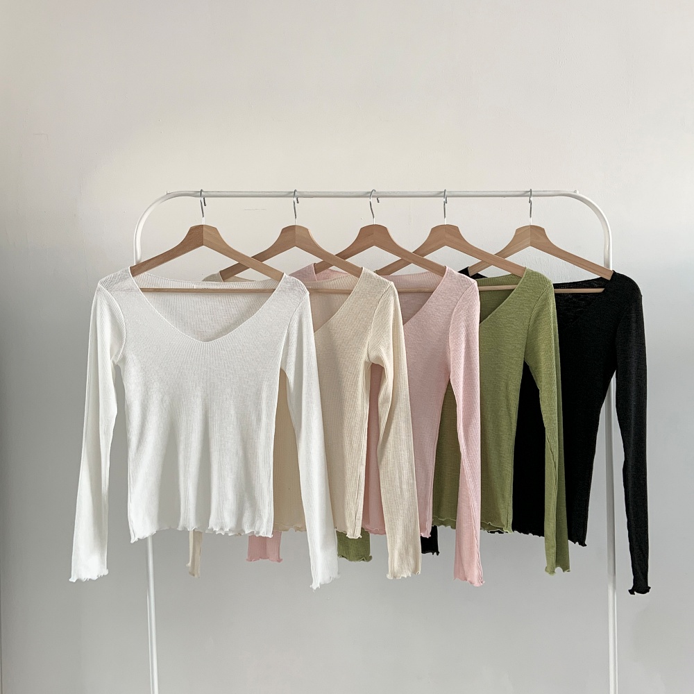 Vネックベーシックスリム長袖Tシャツ | 詳細画像11