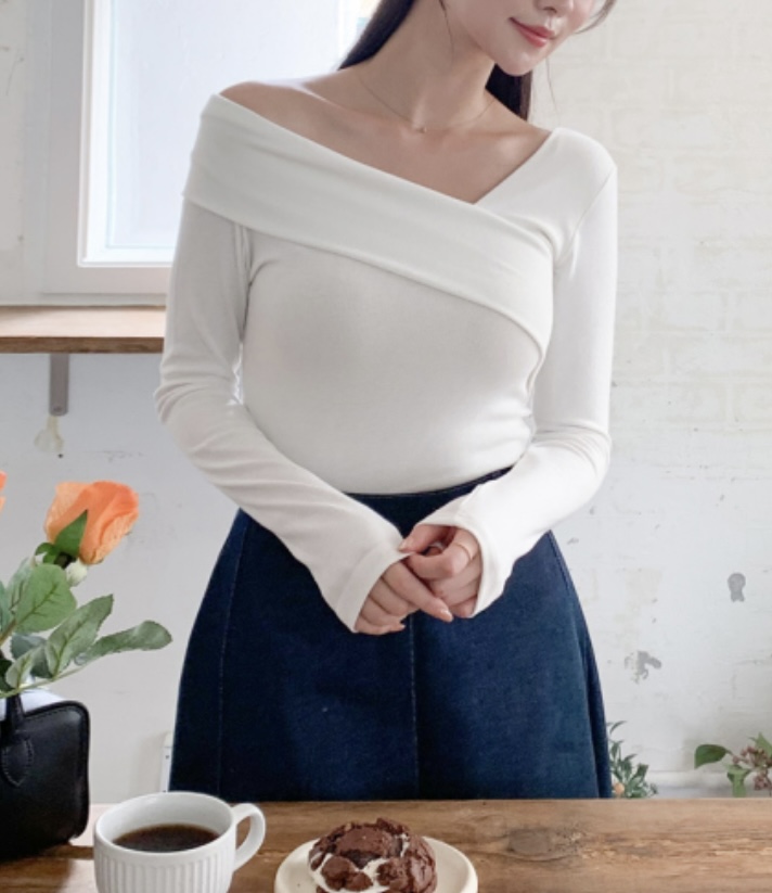 ストレッチオフショルダーワンショルダースリム長袖Tシャツ | 詳細画像3