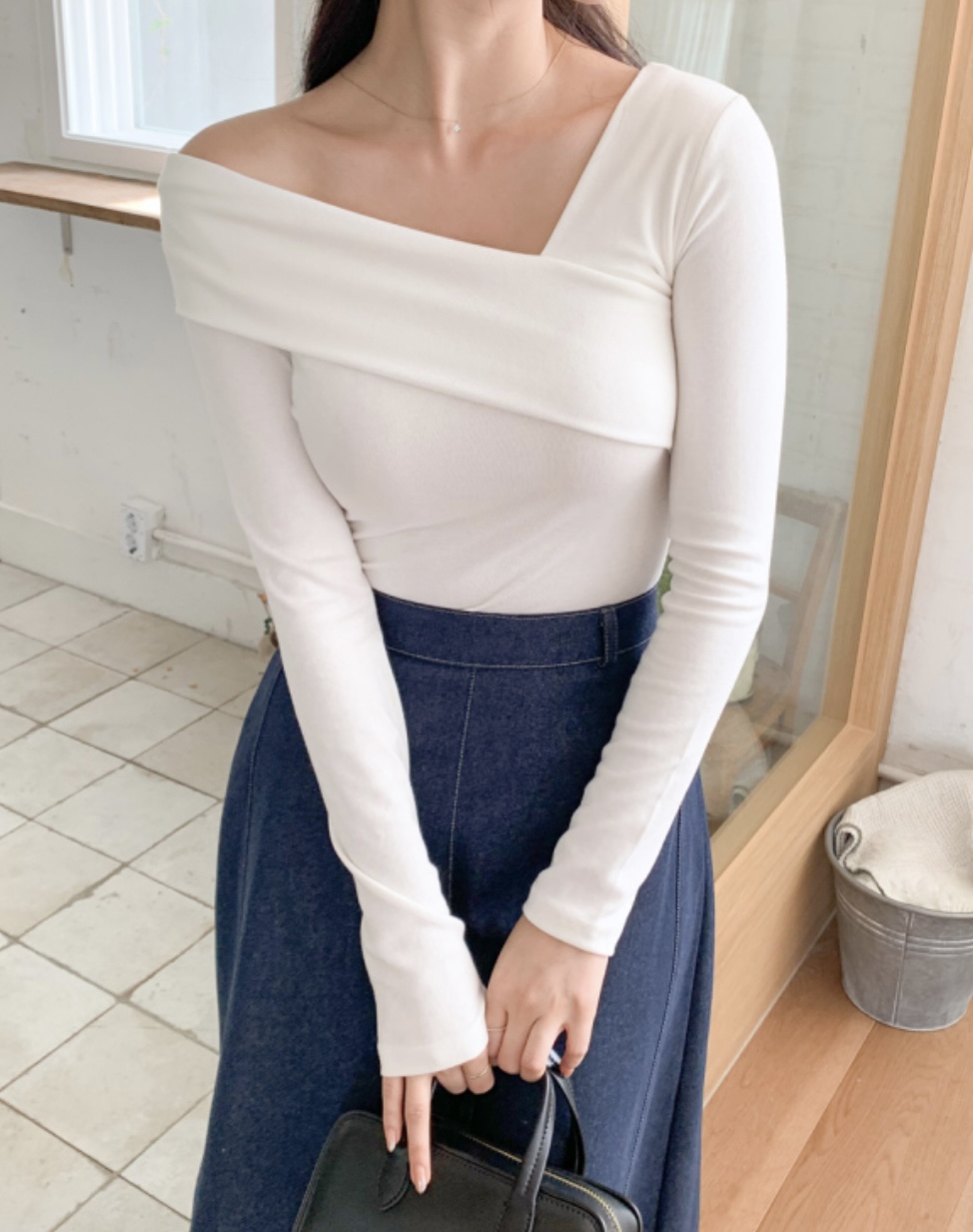 ストレッチオフショルダーワンショルダースリム長袖Tシャツ | 詳細画像5