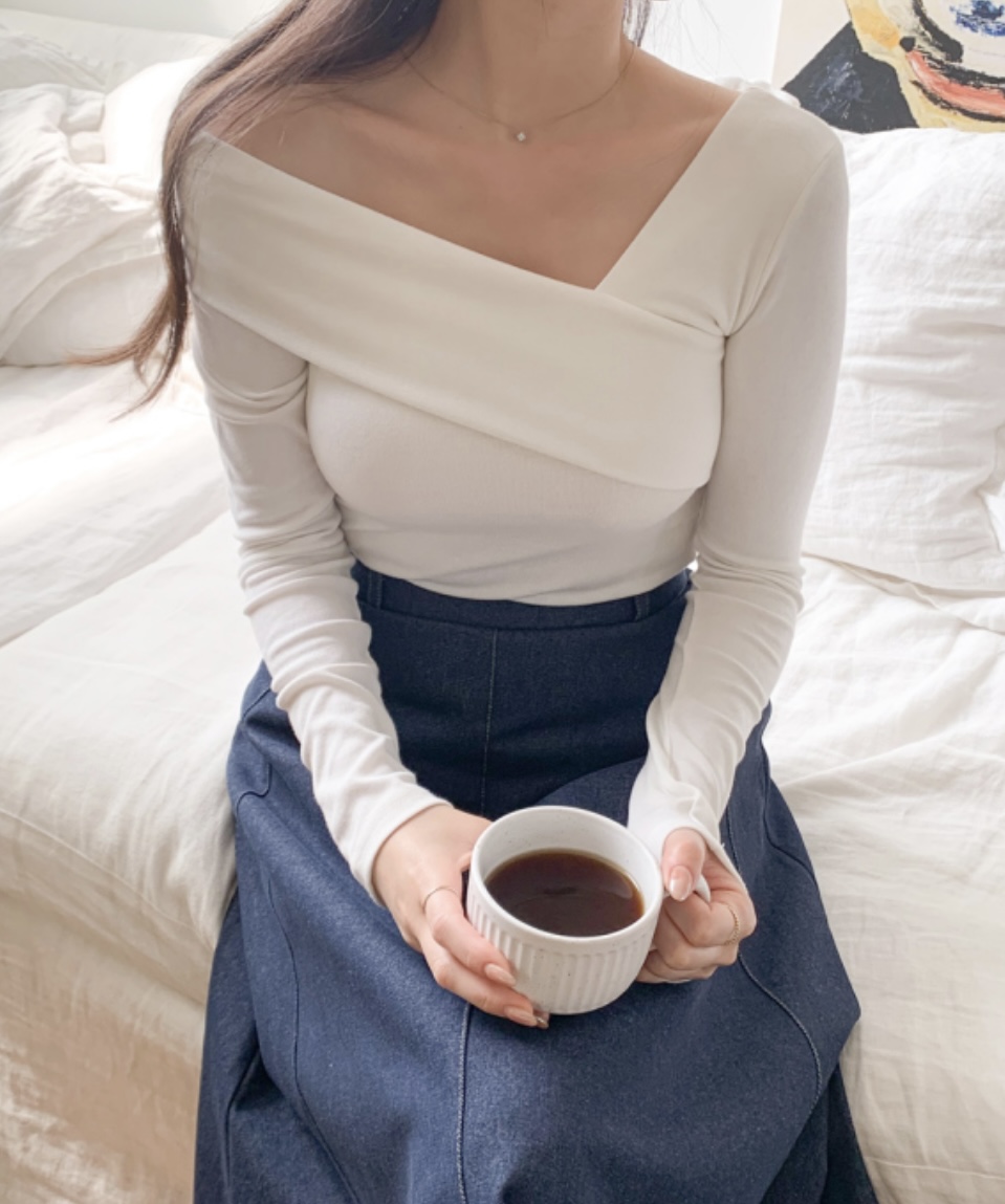 ストレッチオフショルダーワンショルダースリム長袖Tシャツ | 詳細画像6