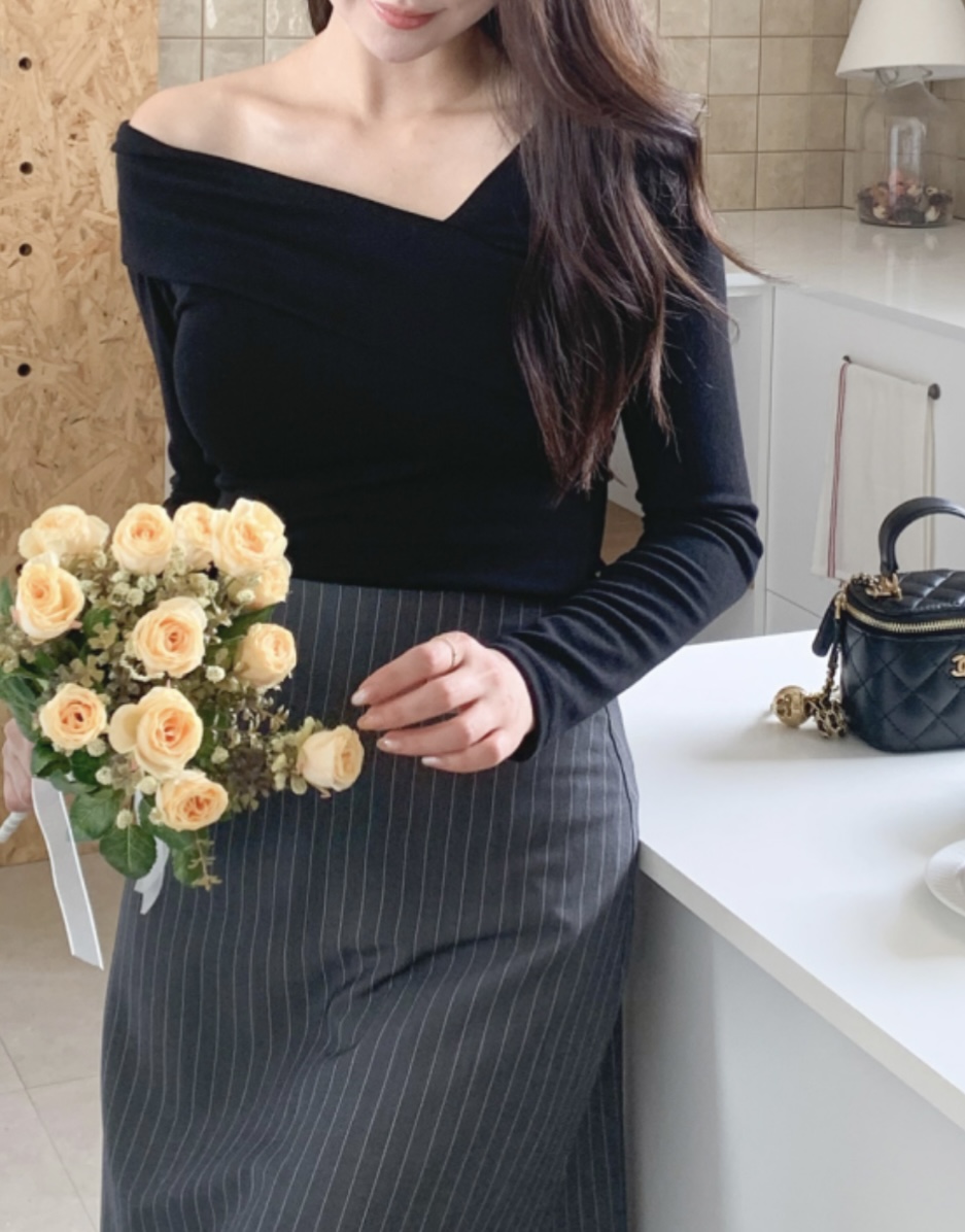 ストレッチオフショルダーワンショルダースリム長袖Tシャツ | 詳細画像9