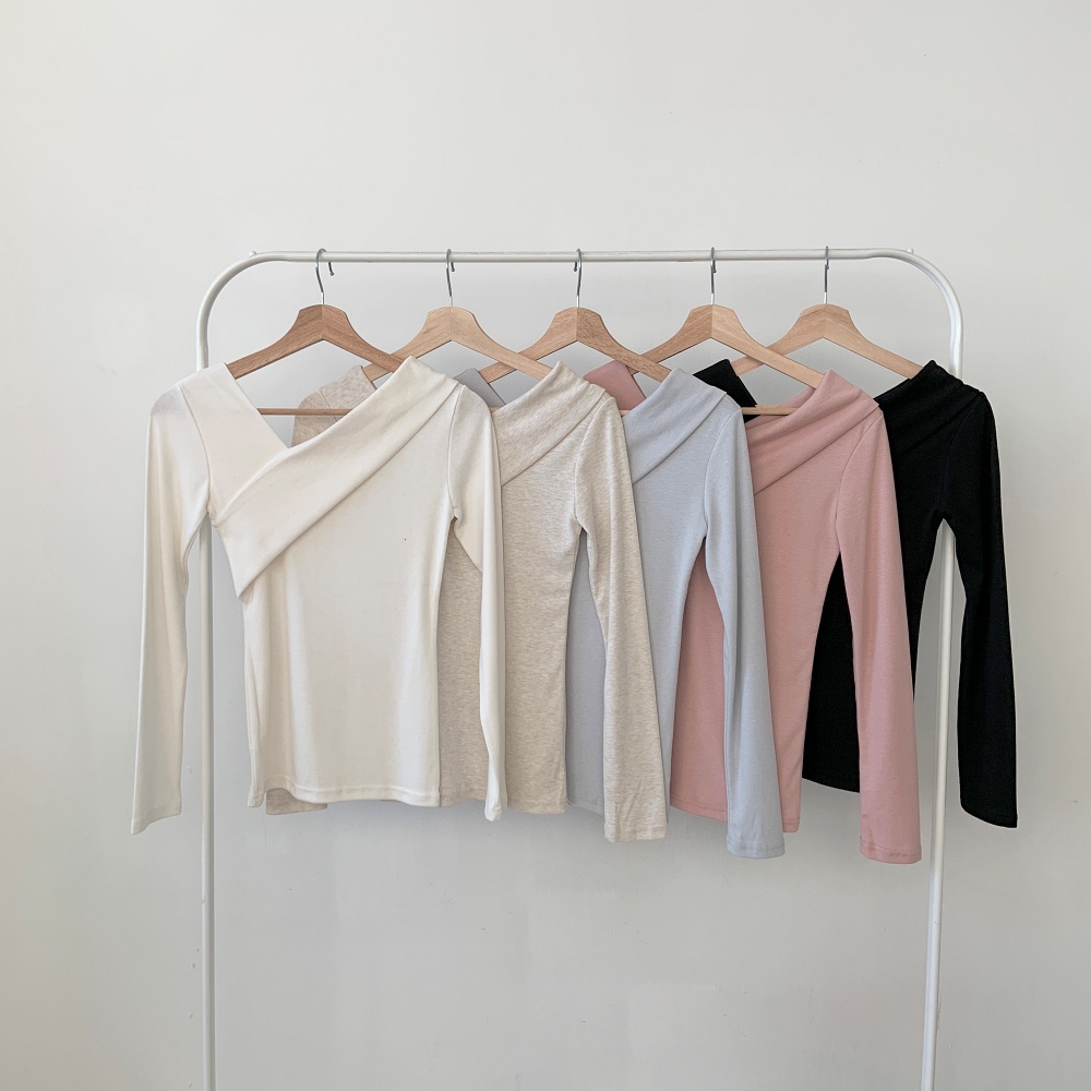 ストレッチオフショルダーワンショルダースリム長袖Tシャツ | 詳細画像13