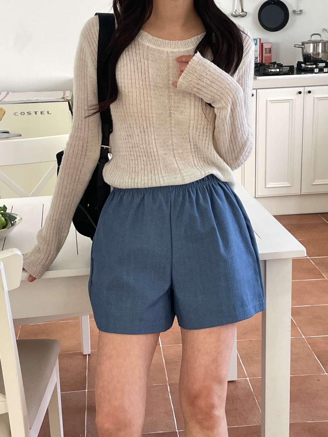 デニムコットンポケットウエストゴムショートショートパンツ | 詳細画像4