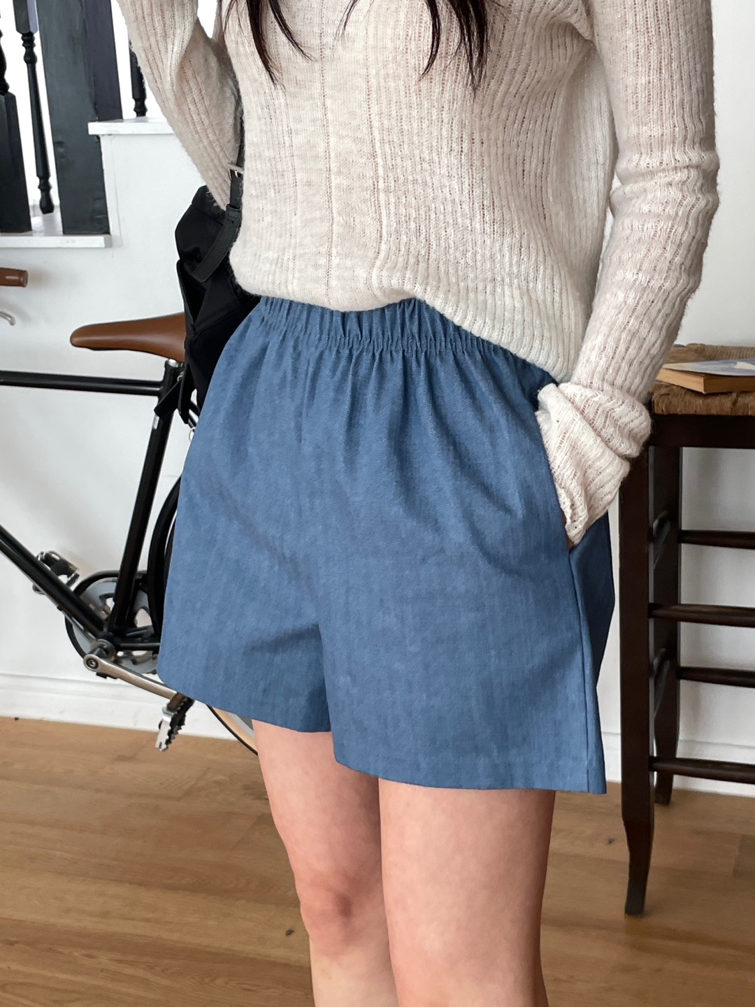 デニムコットンポケットウエストゴムショートショートパンツ | 詳細画像8