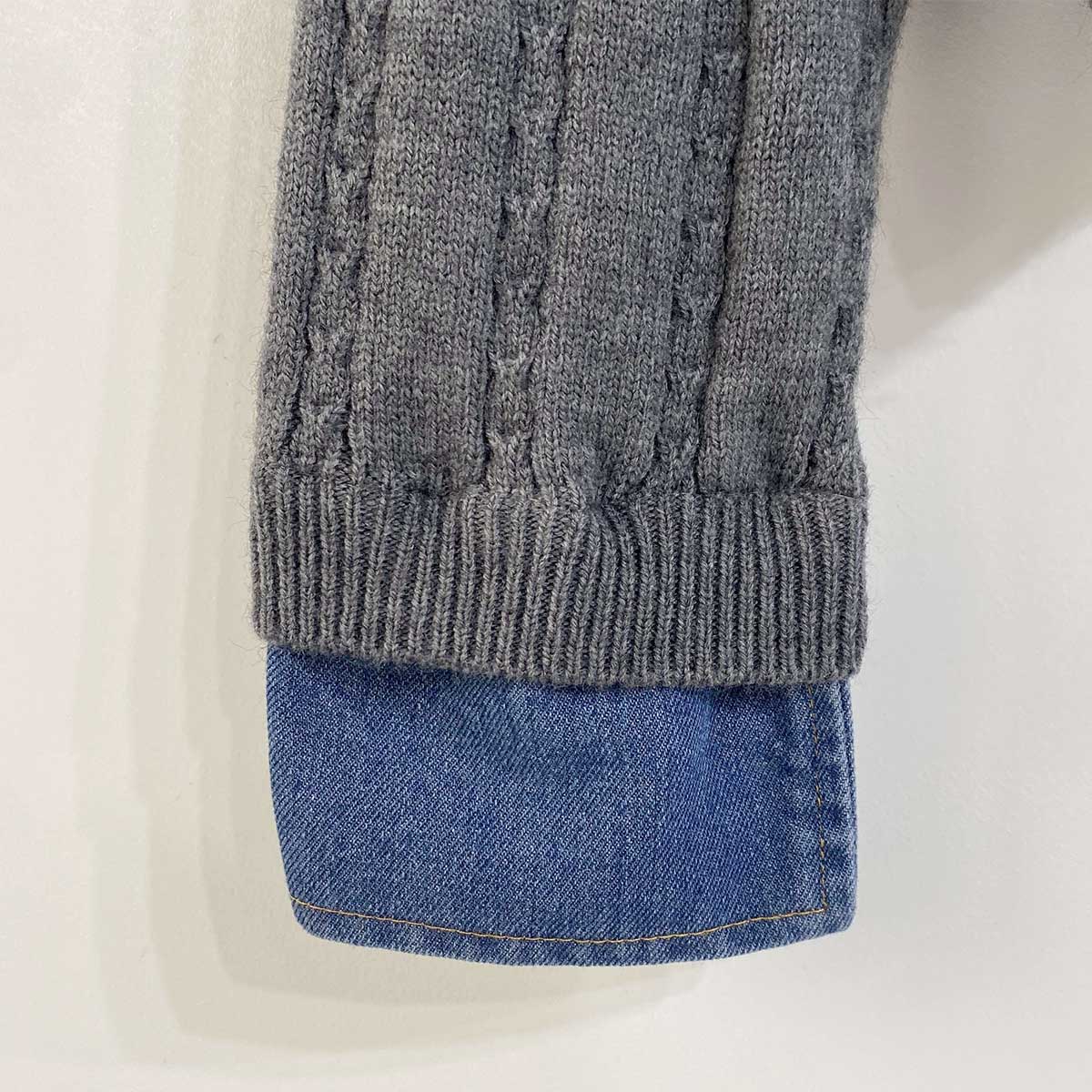 コンビデニムボタンレイヤード風長袖ケーブルカーディガン | 詳細画像19
