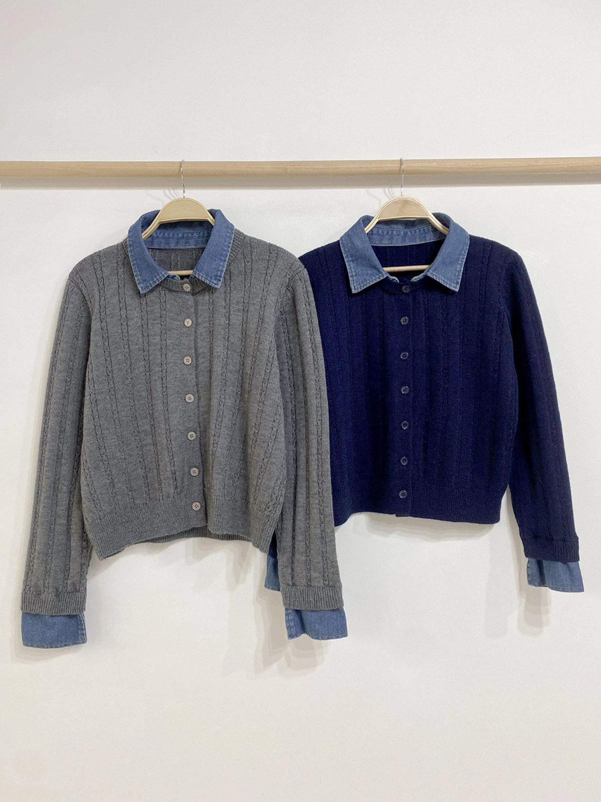 コンビデニムボタンレイヤード風長袖ケーブルカーディガン | 詳細画像22