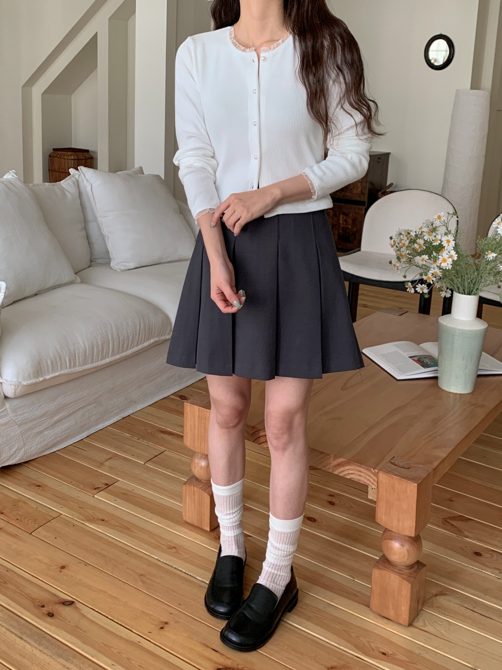 ボタンラウンドネックレースカーディガン | 詳細画像4