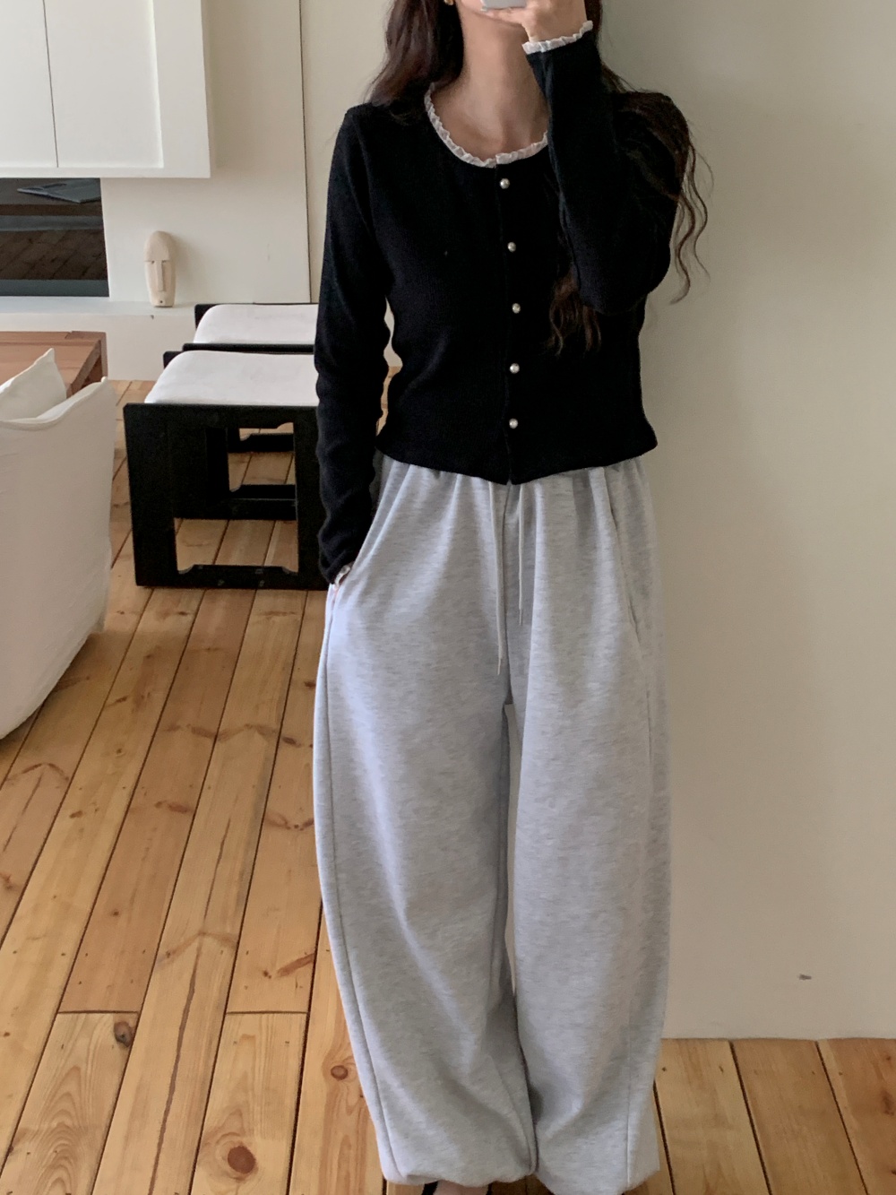 ボタンラウンドネックレースカーディガン | 詳細画像5