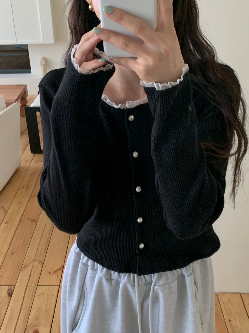 ボタンラウンドネックレースカーディガン | 詳細画像6