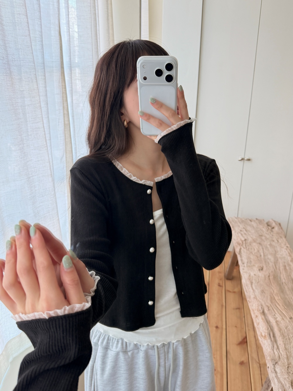 ボタンラウンドネックレースカーディガン | 詳細画像7