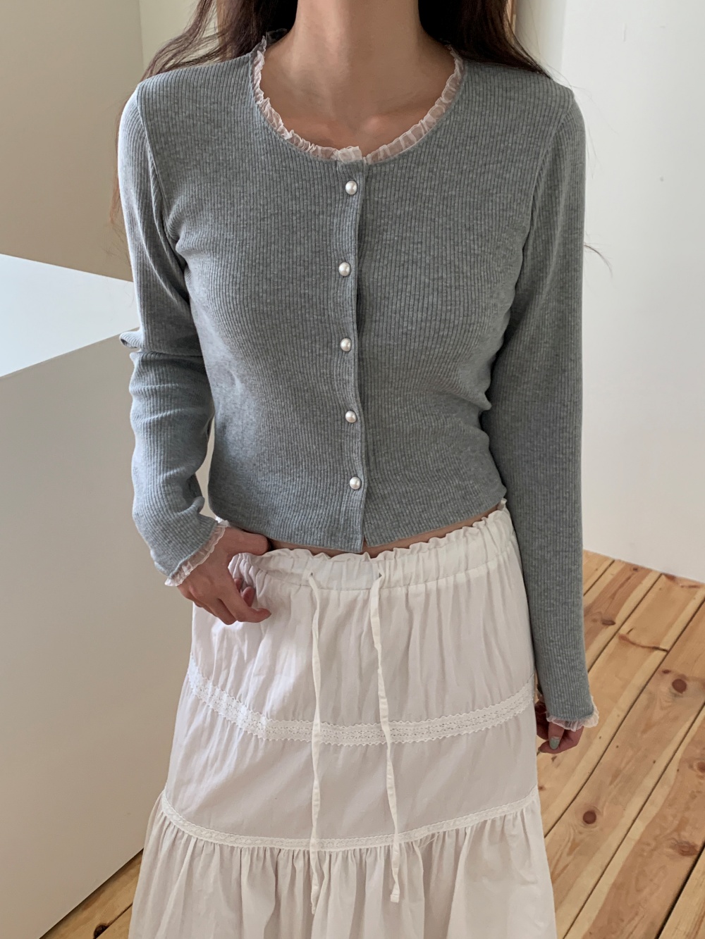 ボタンラウンドネックレースカーディガン | 詳細画像8