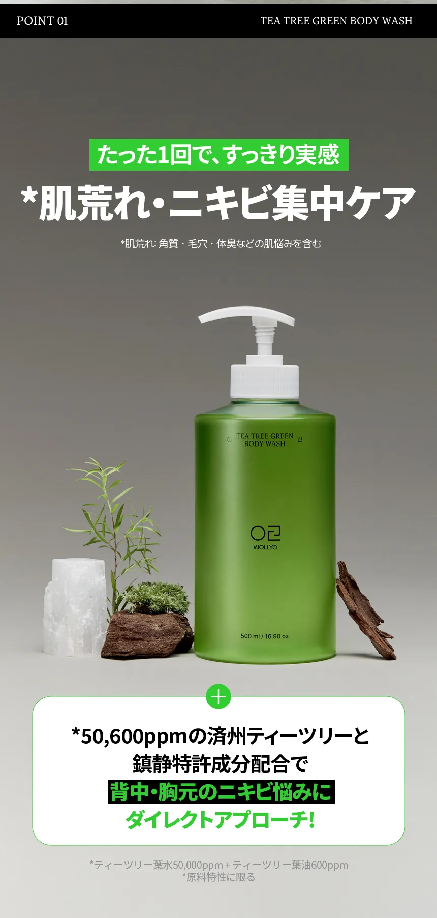 [原料工房] ティーツリー グリーン アクネ ボディーウォッシュ 500ml | 詳細画像7