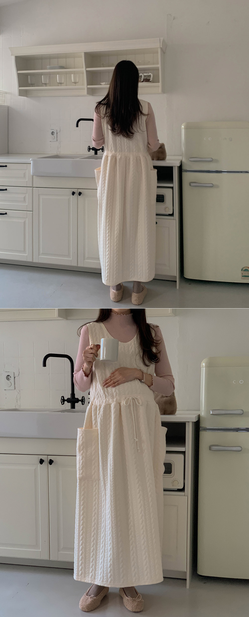 ラウンドネックドローストリングポケットロングケーブルワンピース | 詳細画像4