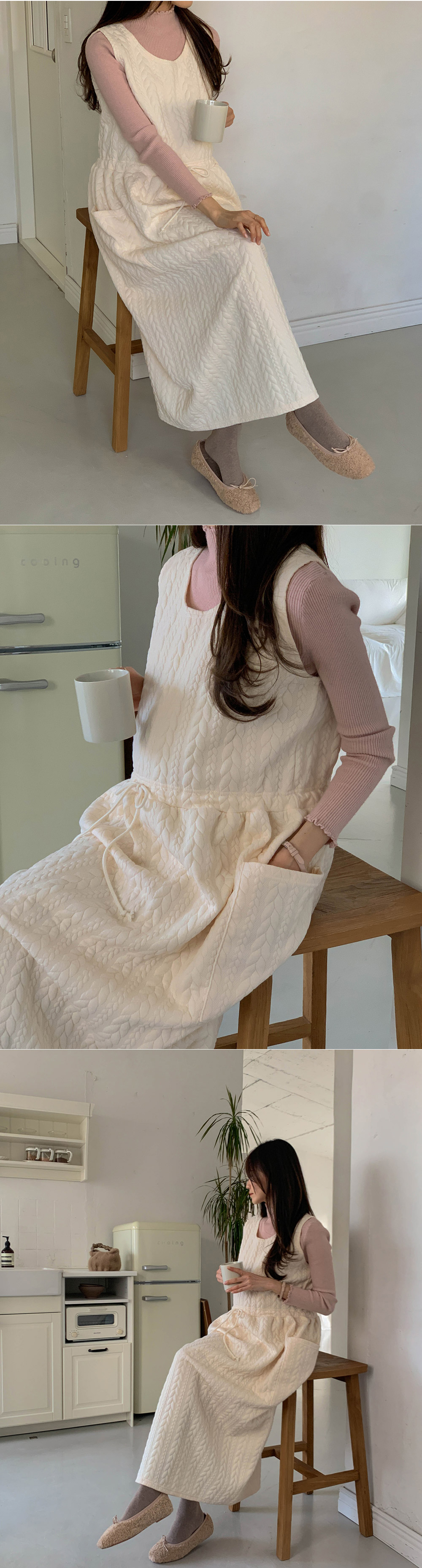 ラウンドネックドローストリングポケットロングケーブルワンピース | 詳細画像5