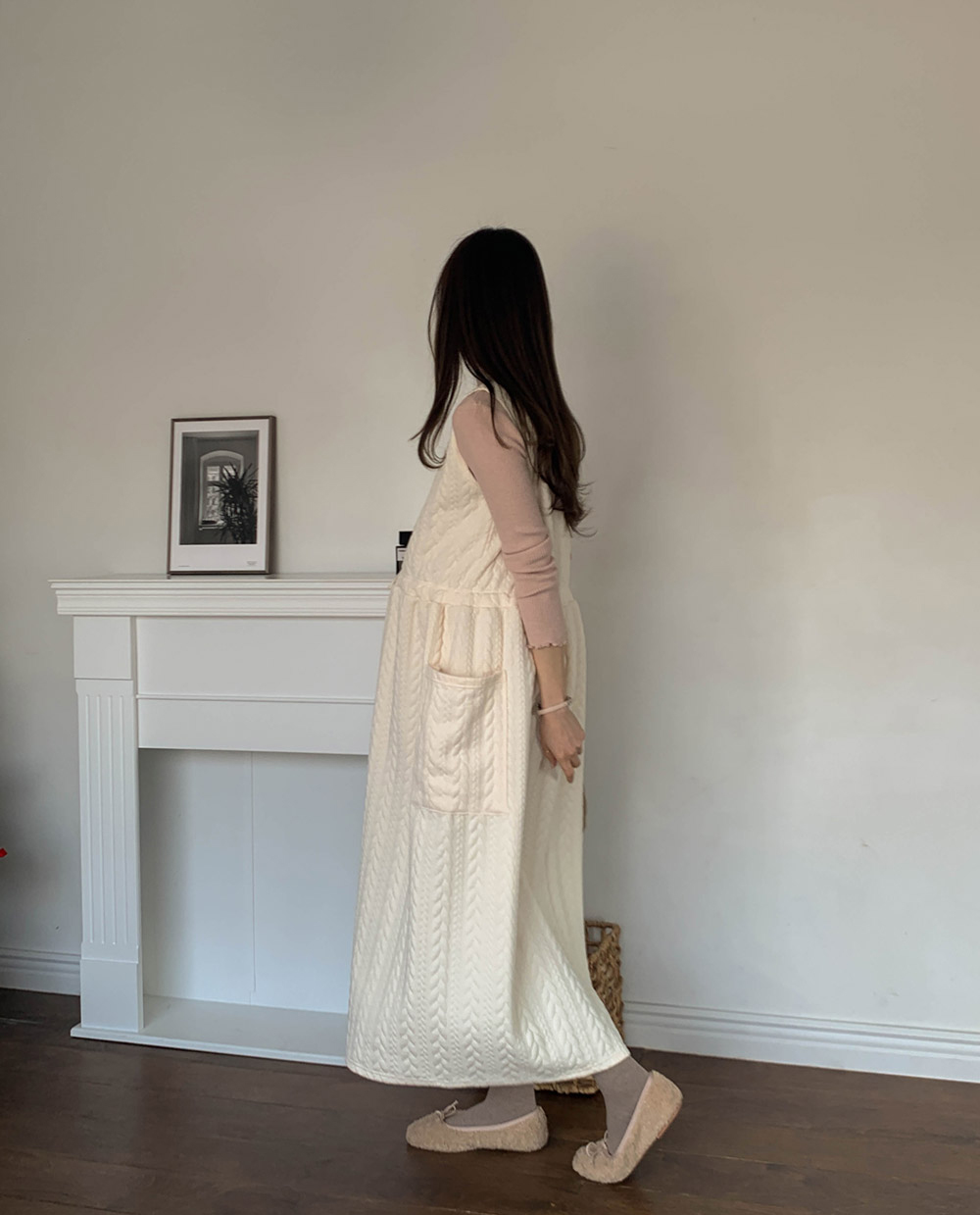 ラウンドネックドローストリングポケットロングケーブルワンピース | 詳細画像7