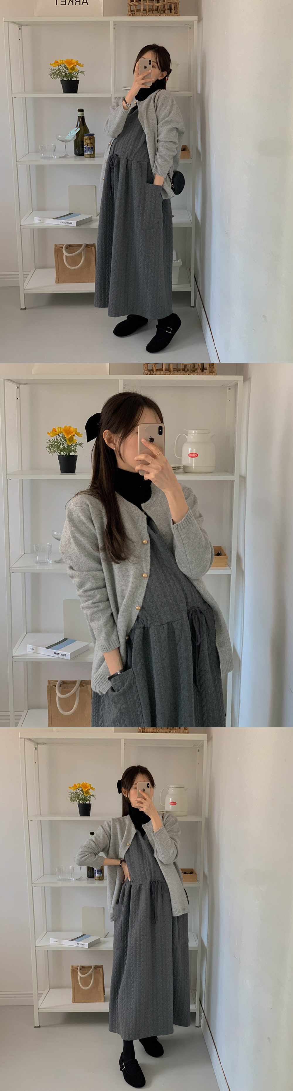 ラウンドネックドローストリングポケットロングケーブルワンピース | 詳細画像12