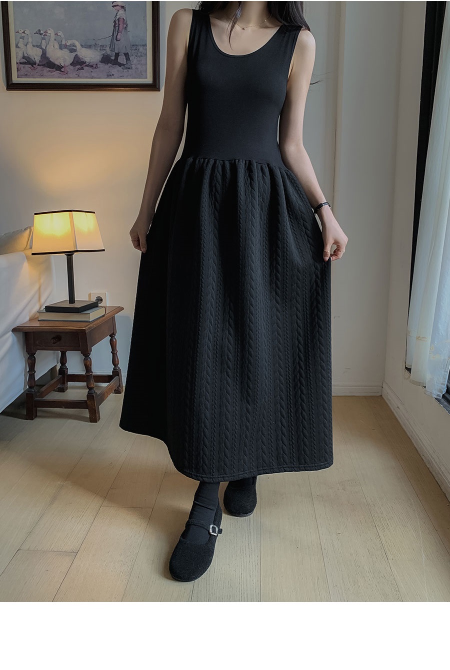 ラウンドネックロングフレアケーブルワンピース | 詳細画像5
