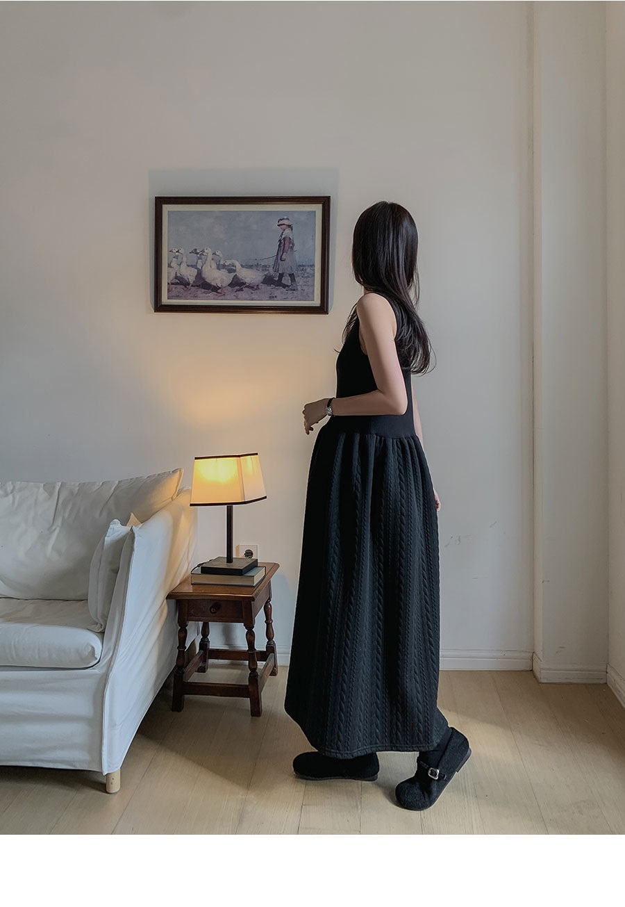 ラウンドネックロングフレアケーブルワンピース | 詳細画像7