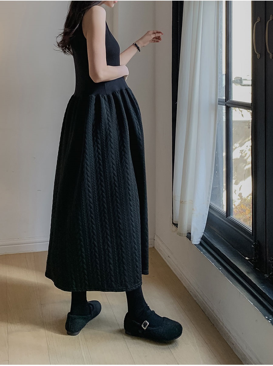 ラウンドネックロングフレアケーブルワンピース | 詳細画像9