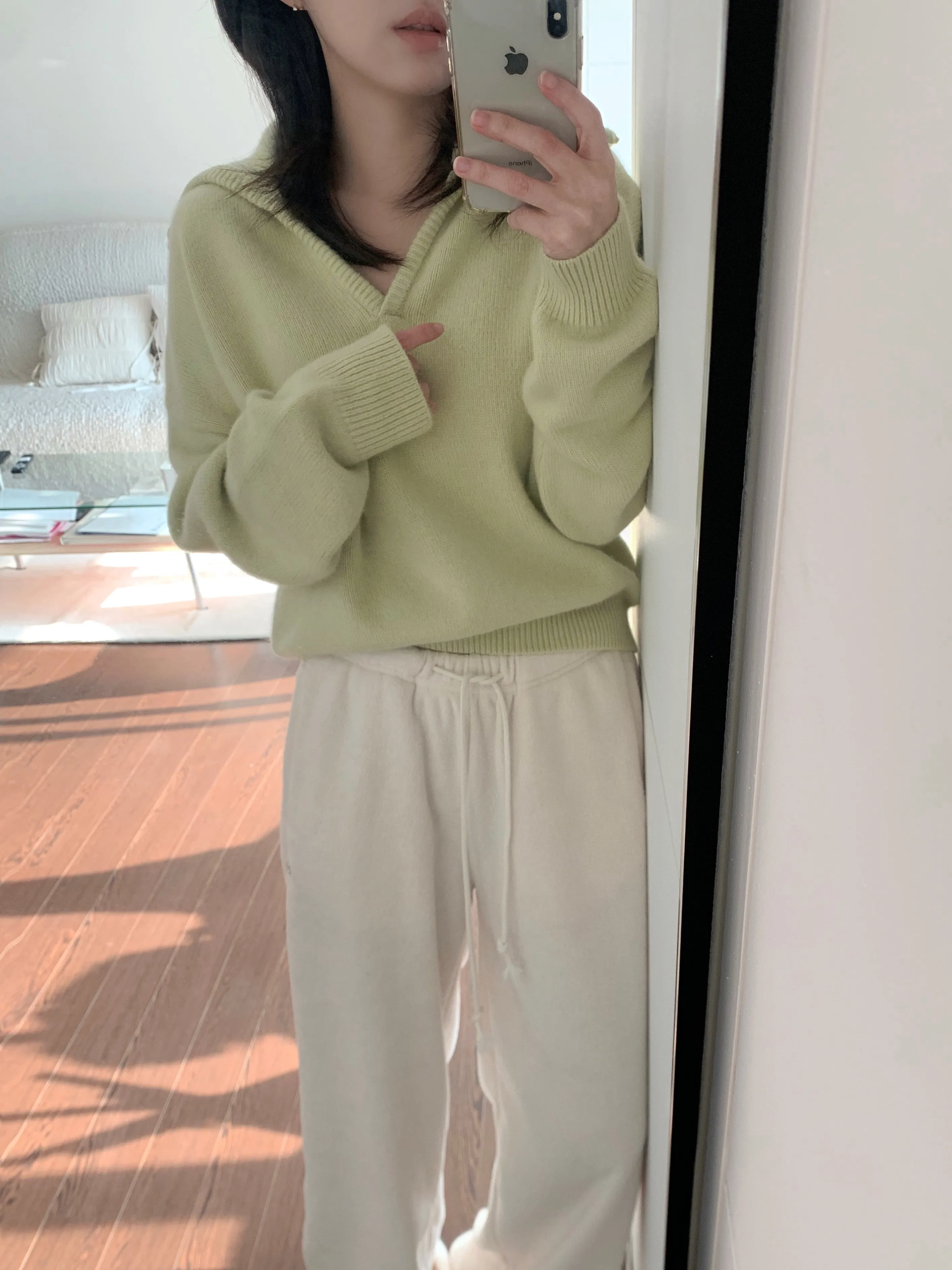 カシミヤ混ソフトカラー長袖ベーシックニット | mingbelle | 詳細画像1