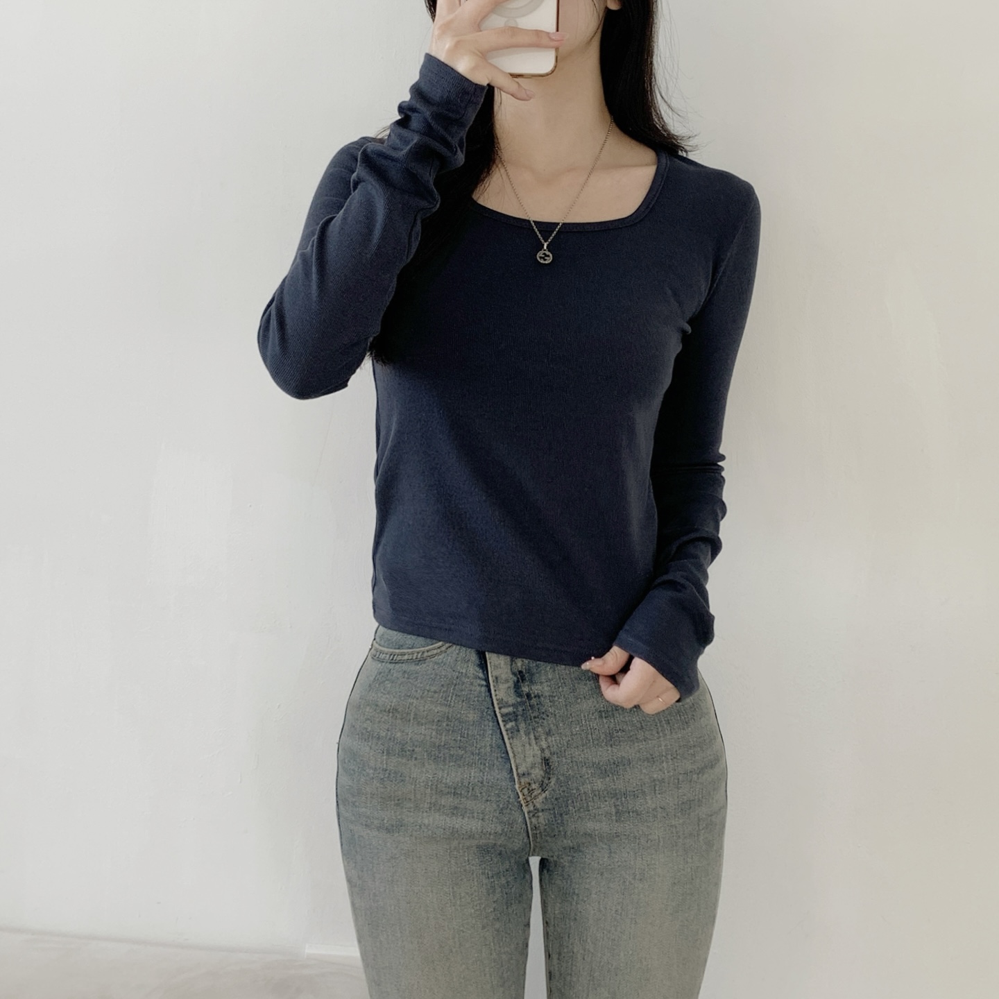 リブスクエアネックスリム長袖Tシャツ | 詳細画像13