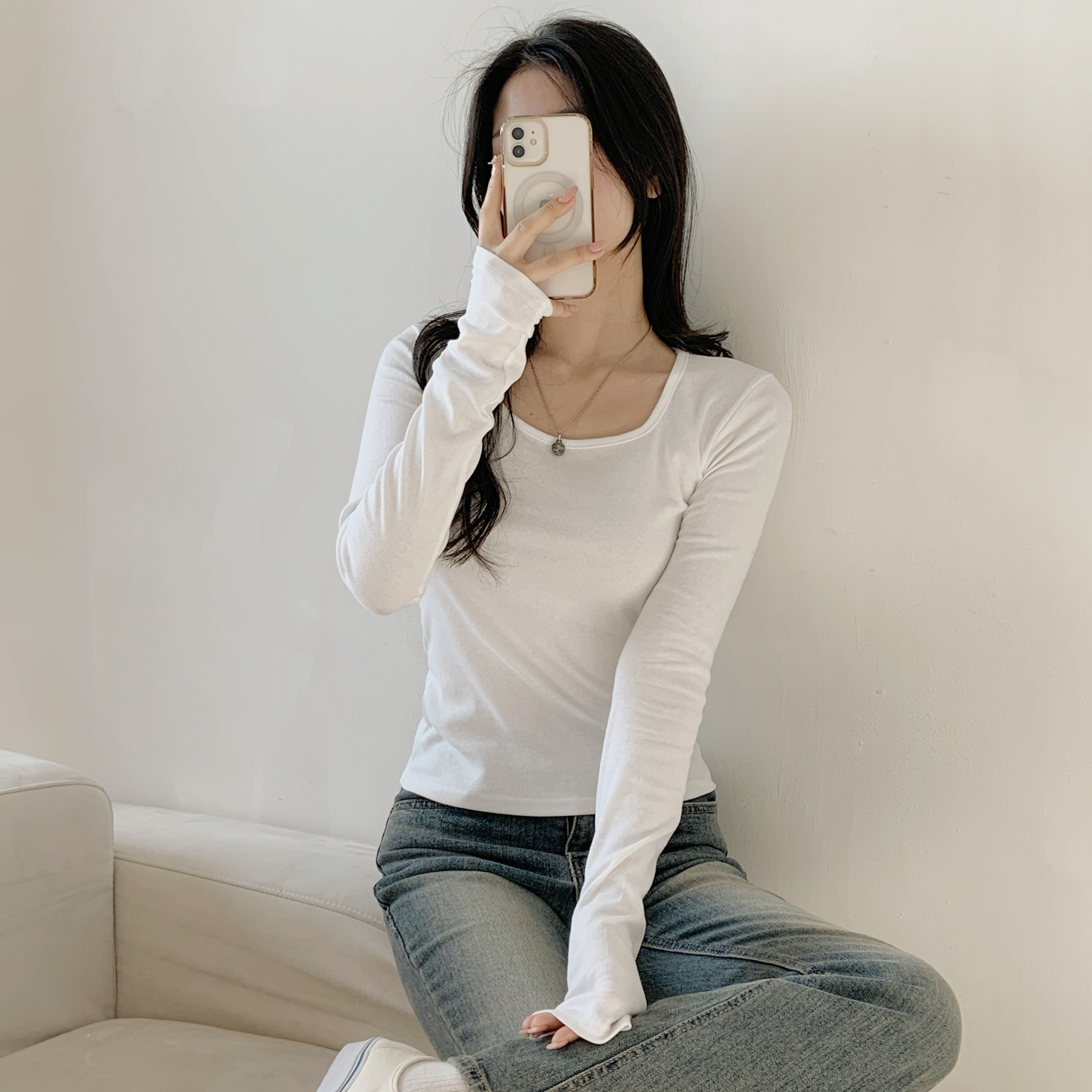 リブスクエアネックスリム長袖Tシャツ | 詳細画像8