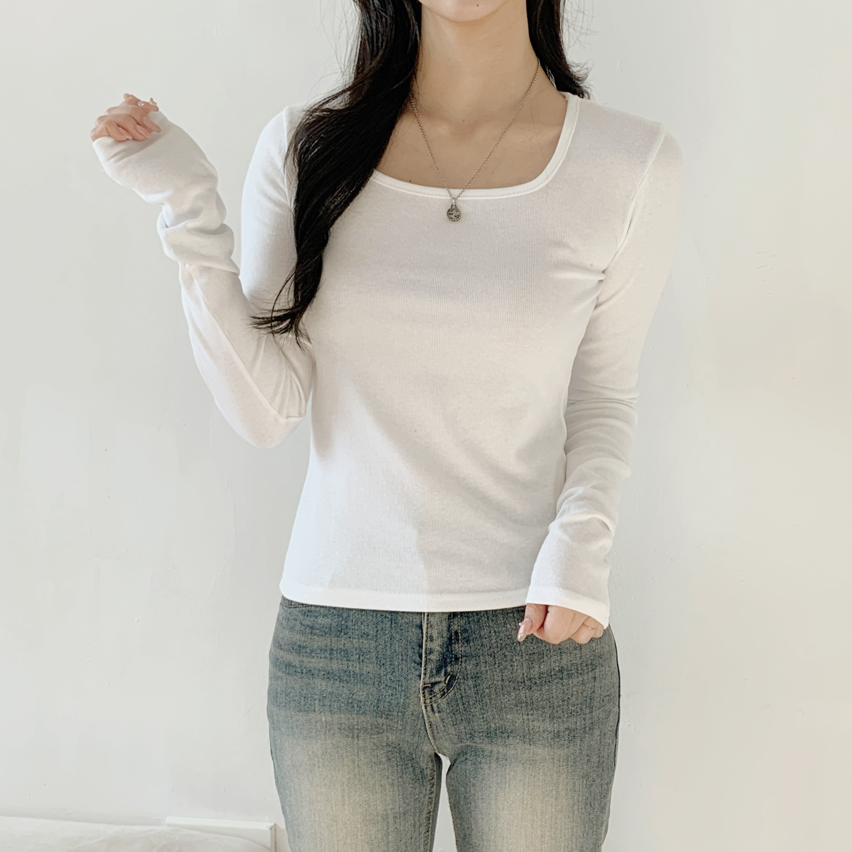リブスクエアネックスリム長袖Tシャツ | 詳細画像5